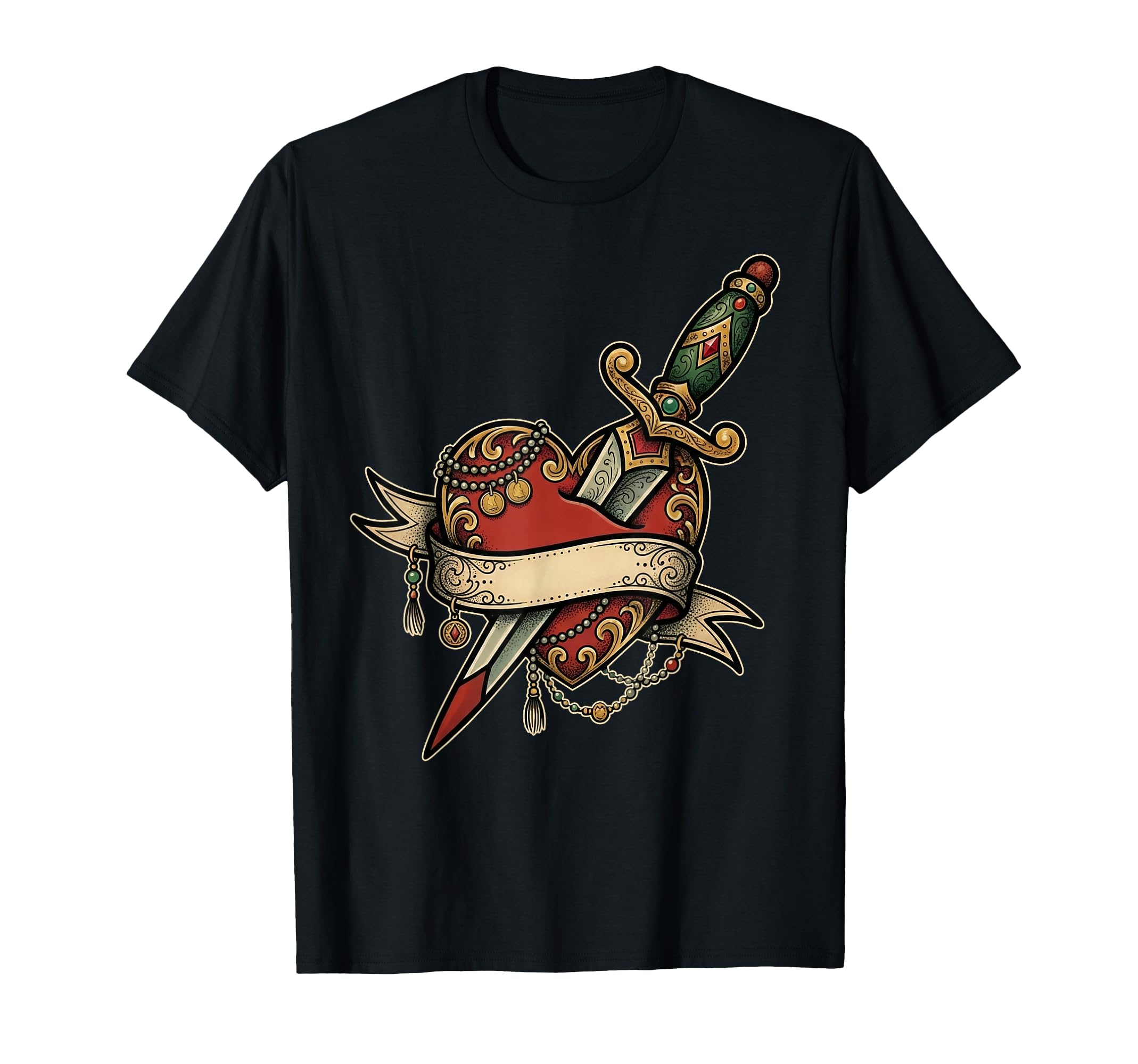 Heart Tattoo Traditional Dagger T-Shirt - Minimalist Print Men Women - T-Shirt, Sweatshirt, Hoodie