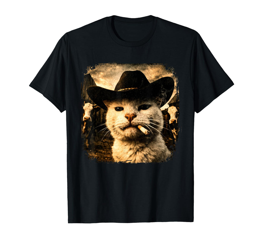 Funny Cowboy Cat Western Ranch Art T-Shirt - Aesthetic Graphic for Adults - T-Shirt, Sweatshirt, Hoodie
