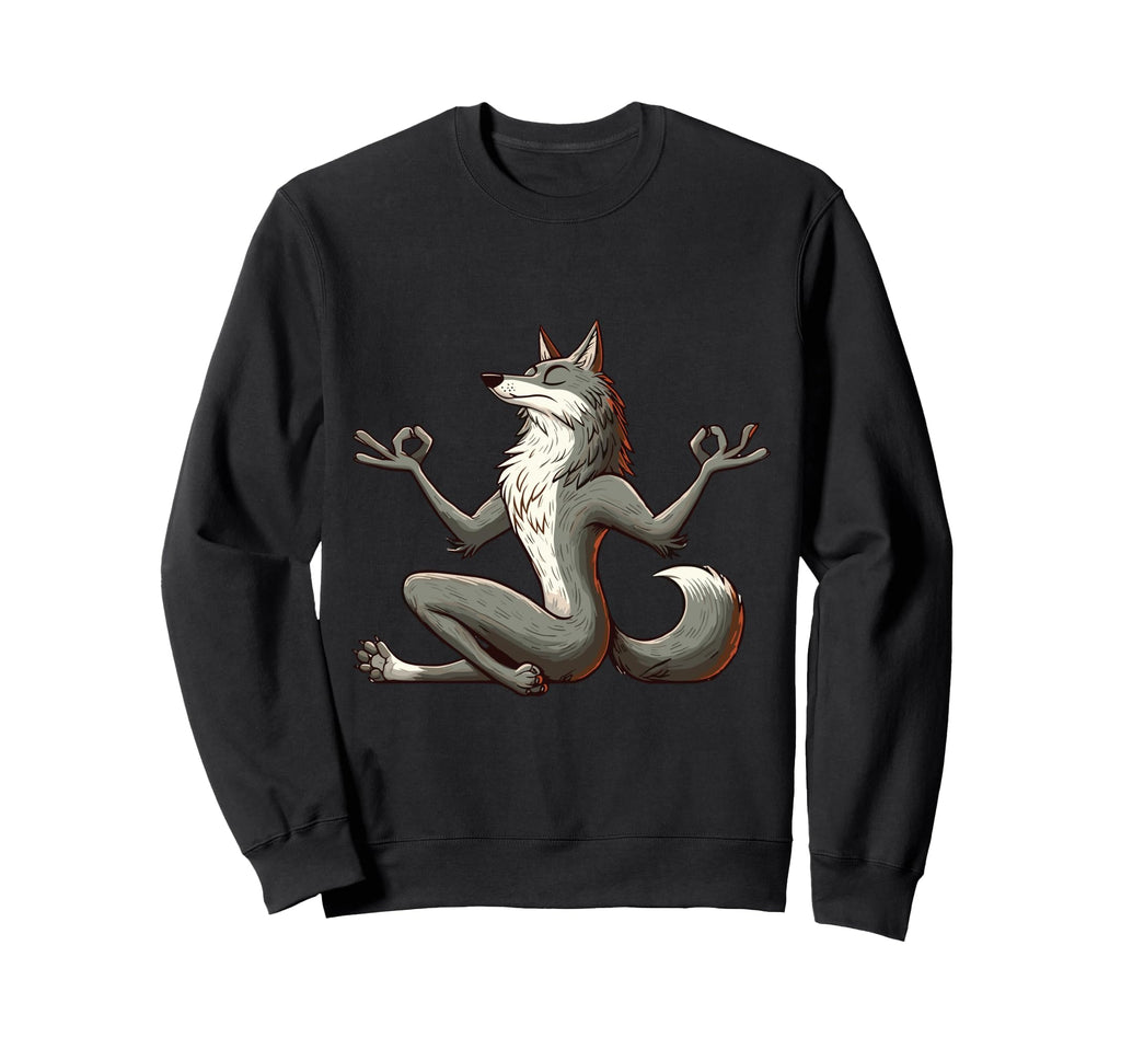 Meditation Wolf Yoga Pose Relaxing Sweatshirt - Unique Graphic Men Women - T-Shirt, Sweatshirt, Hoodie