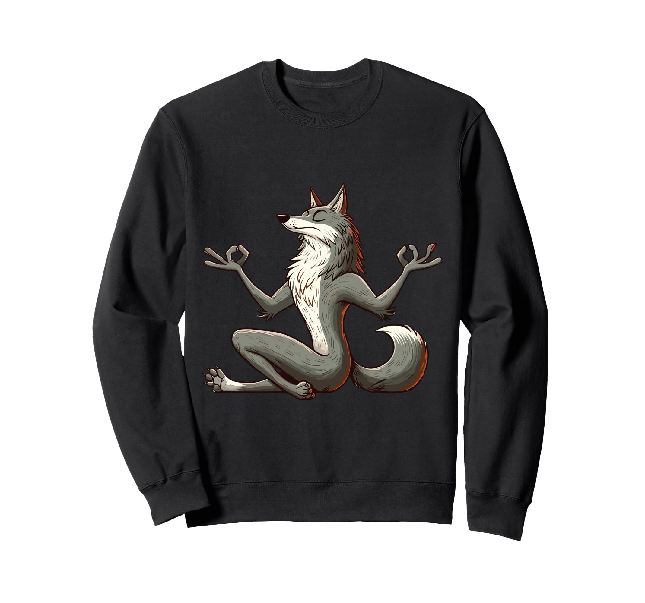 Meditation Wolf Yoga Pose Relaxing Sweatshirt - Unique Graphic Men Women - T-Shirt, Sweatshirt, Hoodie