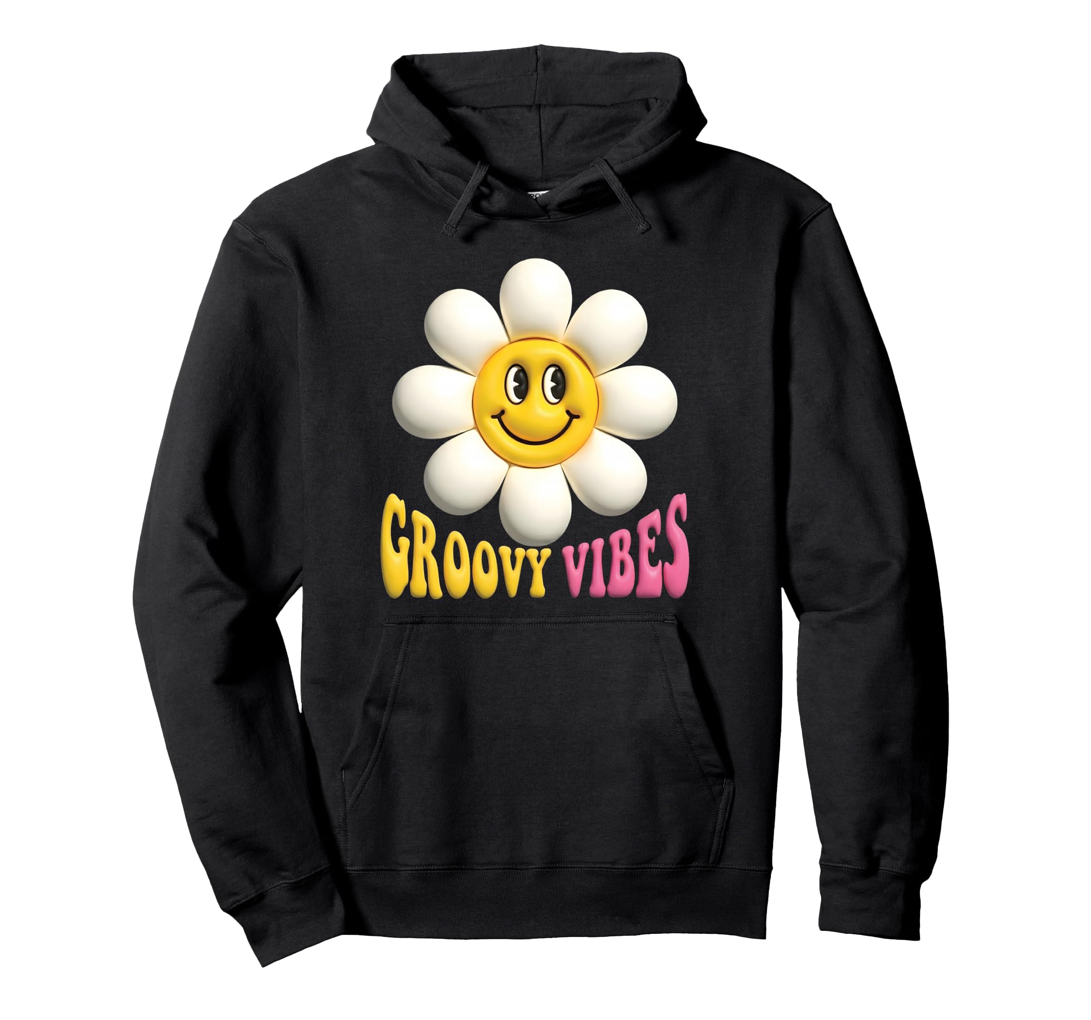 Groovy Vibes Happy Daisy Flower Smile Hoodie - Unique Graphic Unisex - T-Shirt, Sweatshirt, Hoodie