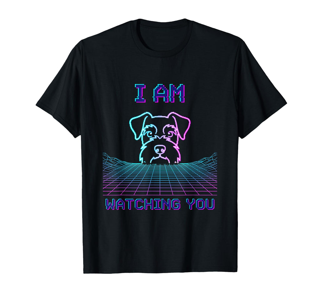 Schnauzer Peeking Synthwave Dog 80S T-Shirt - Aesthetic Graphic Unisex - T-Shirt, Sweatshirt, Hoodie