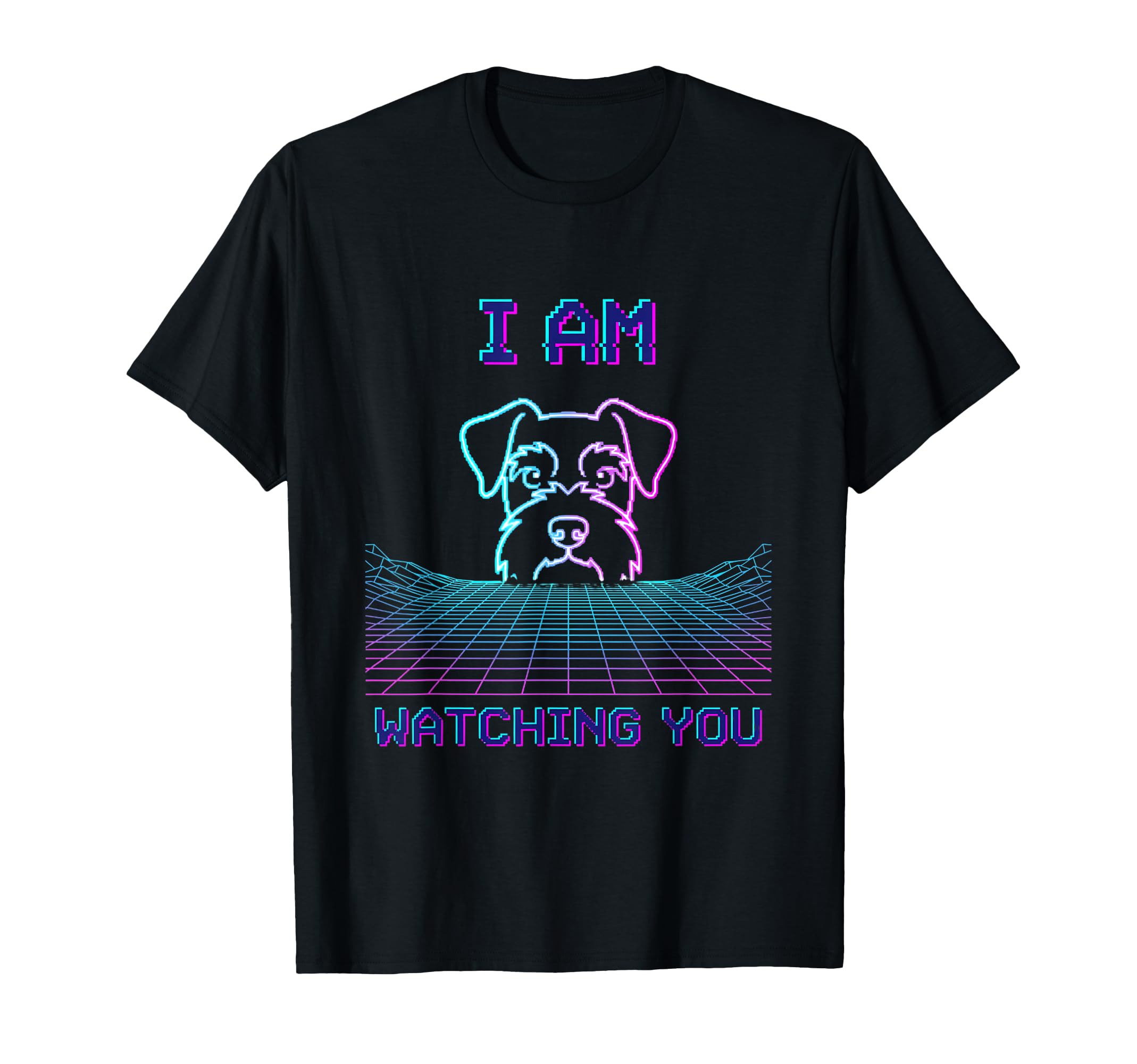 Schnauzer Peeking Synthwave Dog 80S T-Shirt - Aesthetic Graphic Unisex - T-Shirt, Sweatshirt, Hoodie