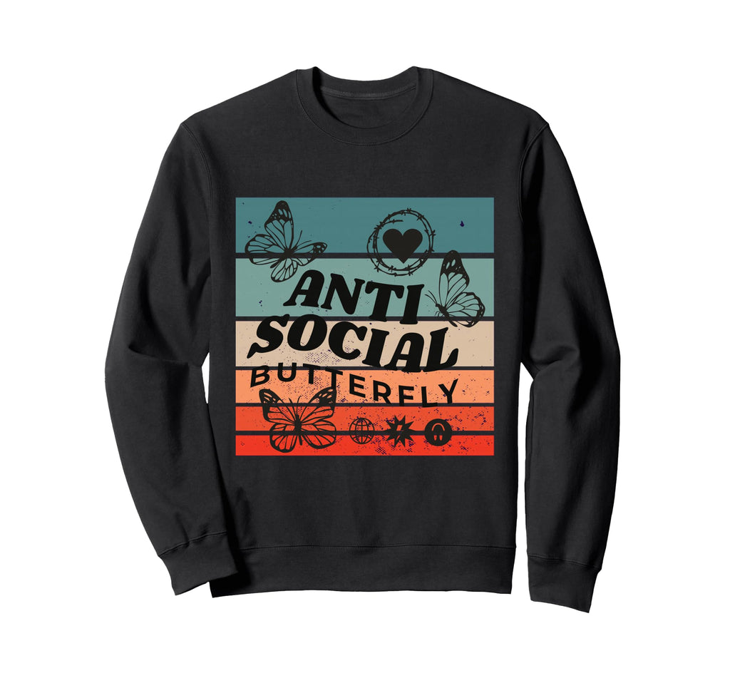 Anti Social Butterfly Barbed Wire Heart Sweatshirt - Unique Graphic Unisex - T-Shirt, Sweatshirt, Hoodie