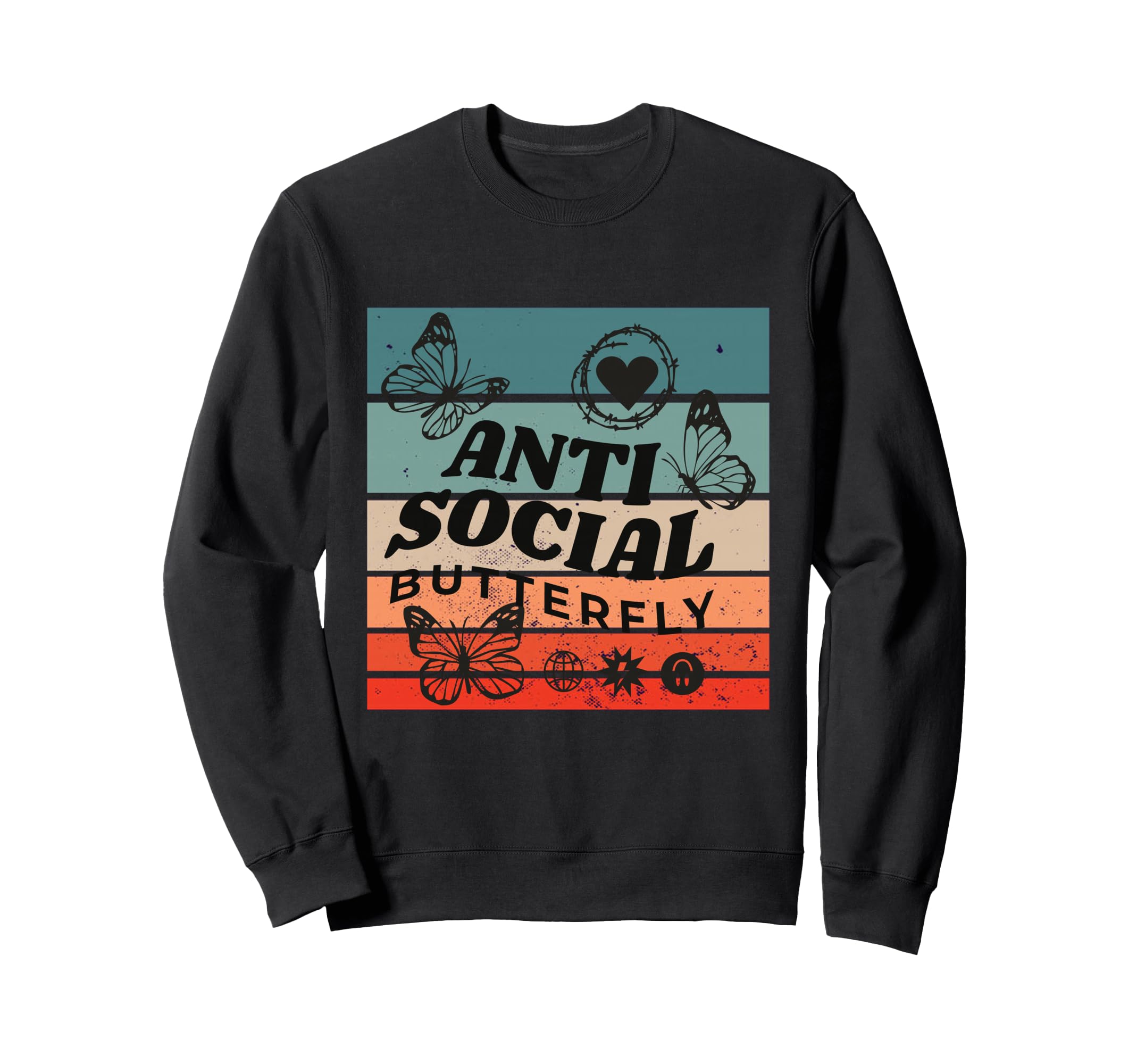 Anti Social Butterfly Barbed Wire Heart Sweatshirt - Unique Graphic Unisex - T-Shirt, Sweatshirt, Hoodie