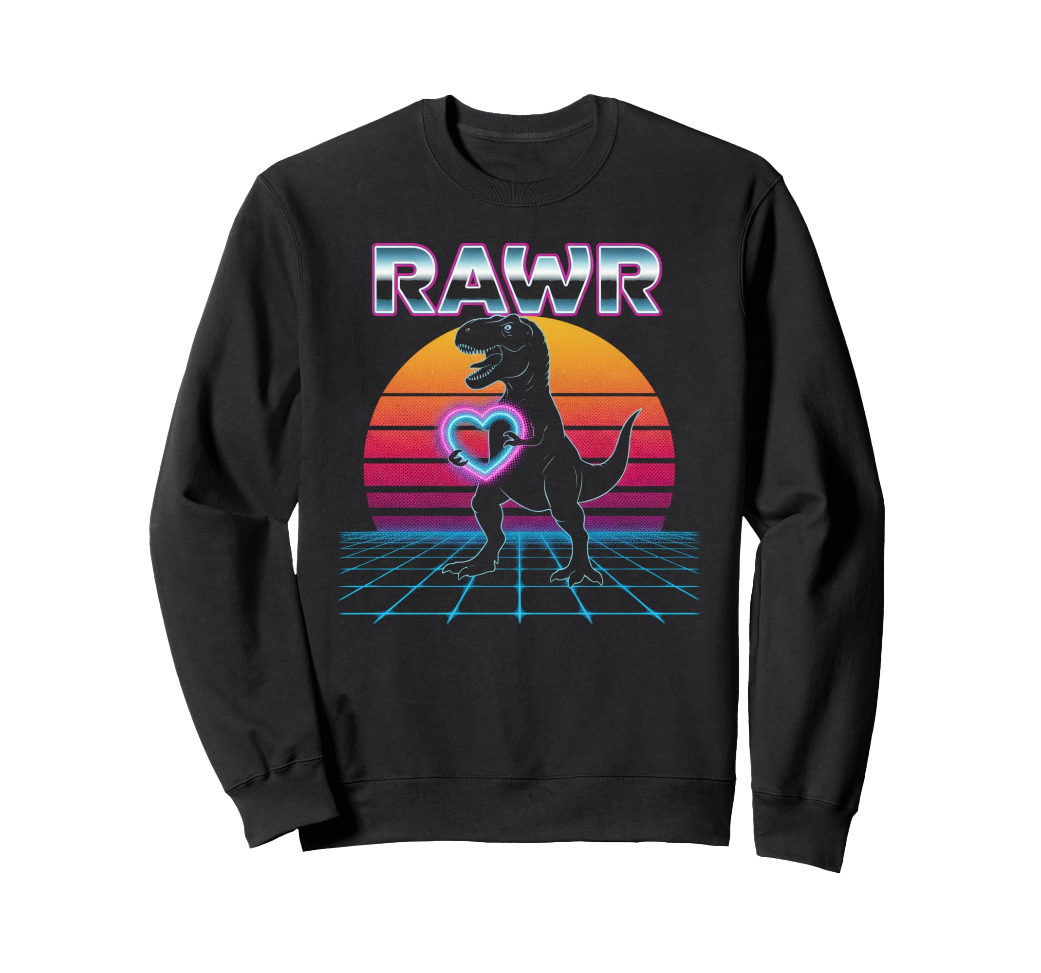 Rawr T Rex Dinosaur Synthwave Sweatshirt - Casual Everyday Wear Men Women - T-Shirt, Sweatshirt, Hoodie