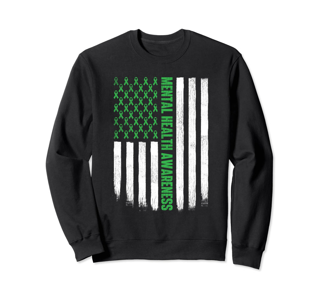 Us Flag Green Ribbon Mental Sweatshirt - Fun Novelty Design for Adults - T-Shirt, Sweatshirt, Hoodie