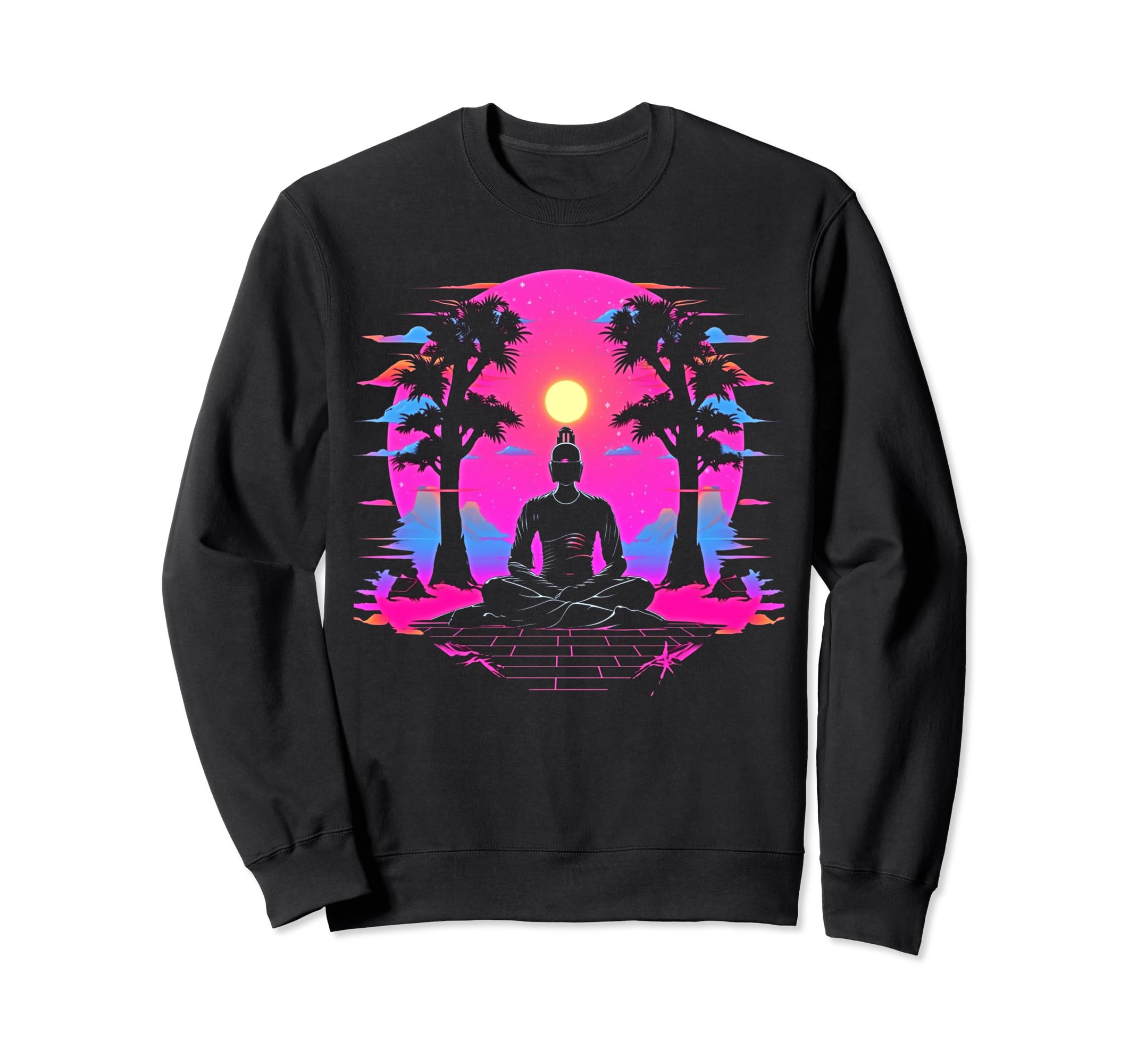 Synthwave Buddha Cyberpunk 80S Sweatshirt - Casual Everyday Wear Unisex - T-Shirt, Sweatshirt, Hoodie