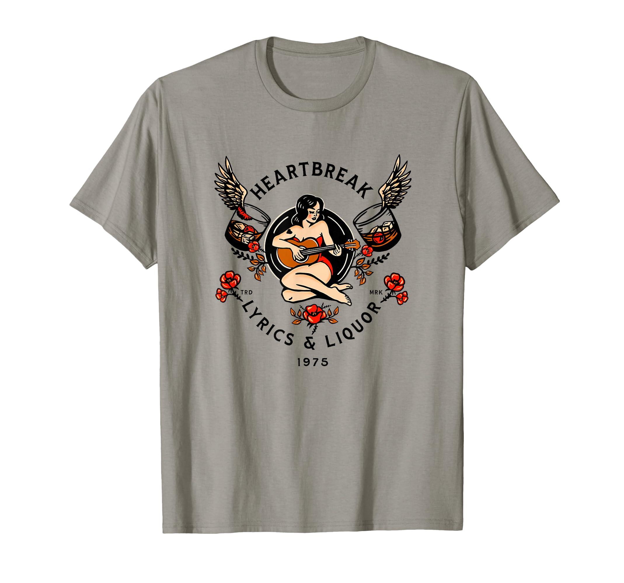 Heartbreak Lyrics Liquor Pinup Guitar T-Shirt - Custom Art Print Unisex - T-Shirt, Sweatshirt, Hoodie