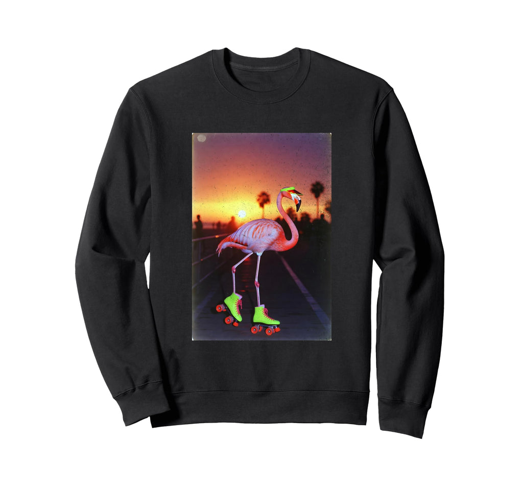 Flamingo Roller Skating 80S Sunset Sweatshirt - Graphic Print Men Women - T-Shirt, Sweatshirt, Hoodie