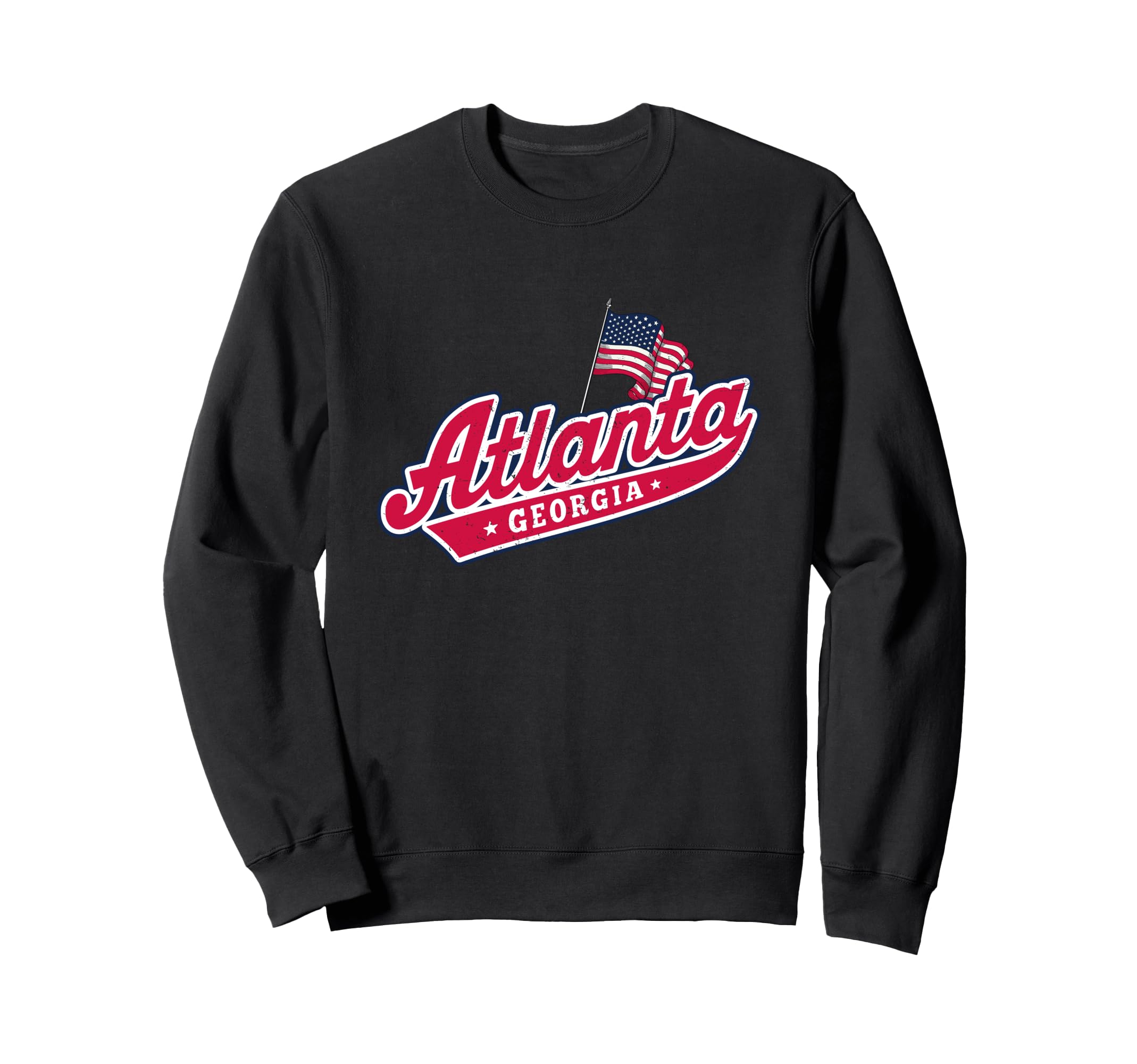 Atlanta Typography American Flag Sweatshirt - Fun Novelty Design Men Women - T-Shirt, Sweatshirt, Hoodie