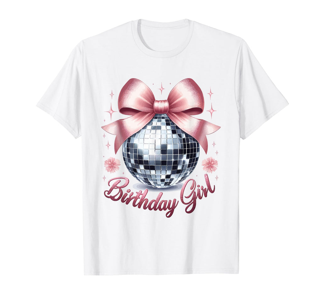 Birthday Coquette Bow Disco Ball Birthday T-Shirt - Unique Graphic Unisex - T-Shirt, Sweatshirt, Hoodie