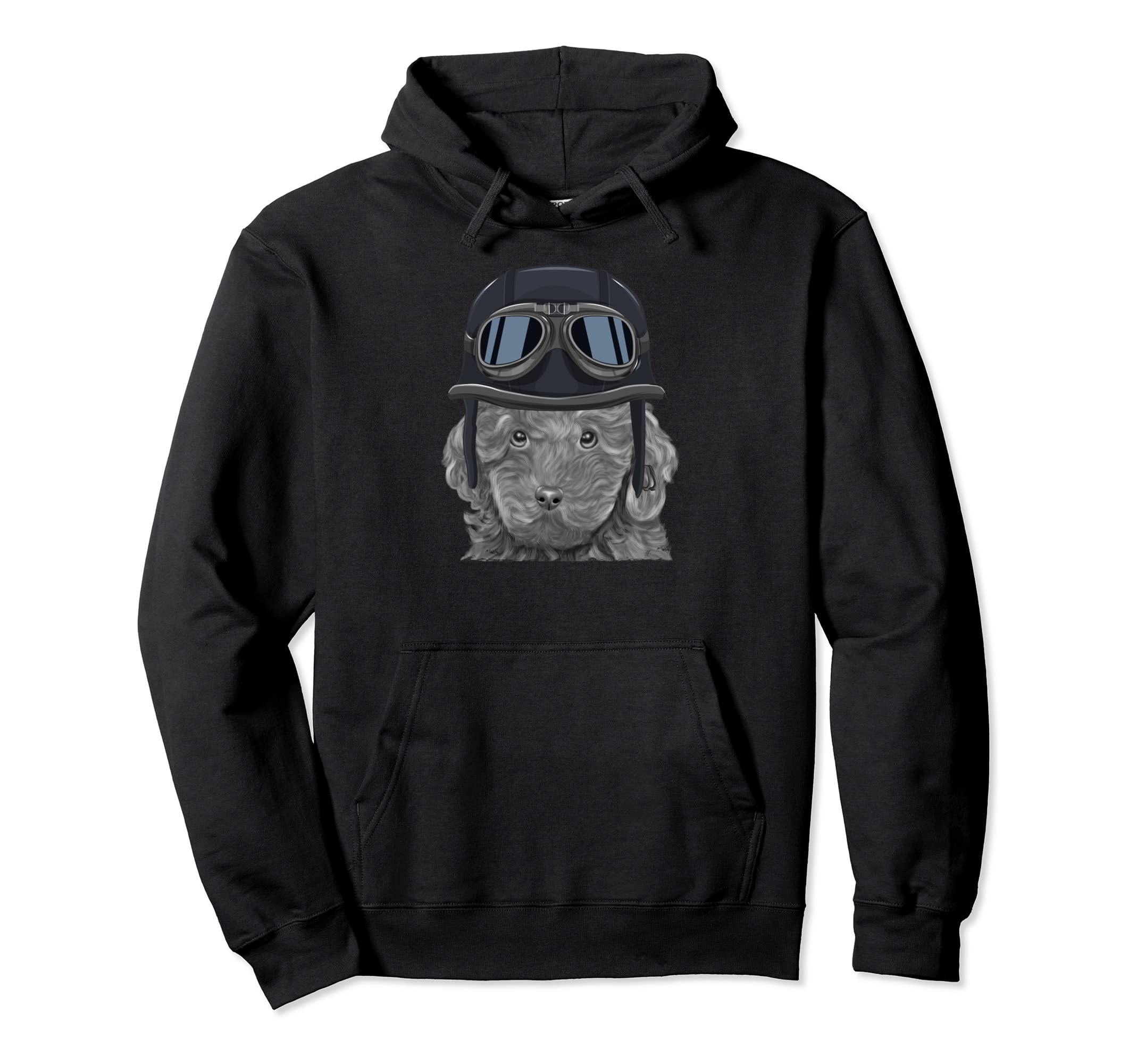 Brown Poodle Wearing Motorcycle Helmet Hoodie - Trendy Graphic Men Women - T-Shirt, Sweatshirt, Hoodie