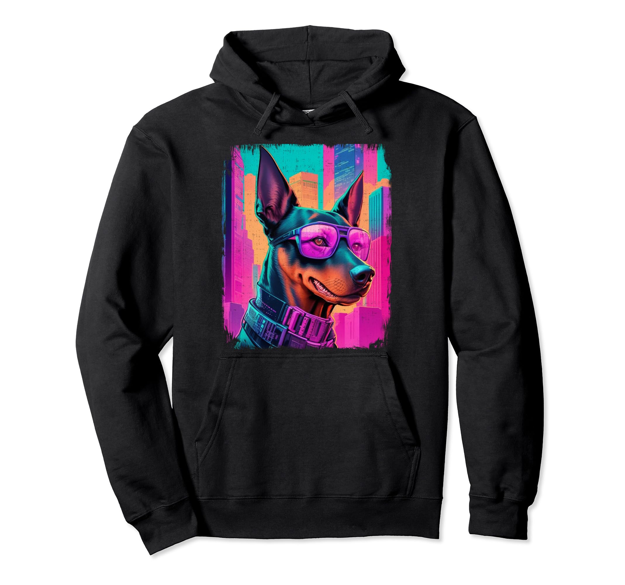 Doberman Pinscher Dog Vaporwave 80S Hoodie - Aesthetic Graphic Unisex - T-Shirt, Sweatshirt, Hoodie