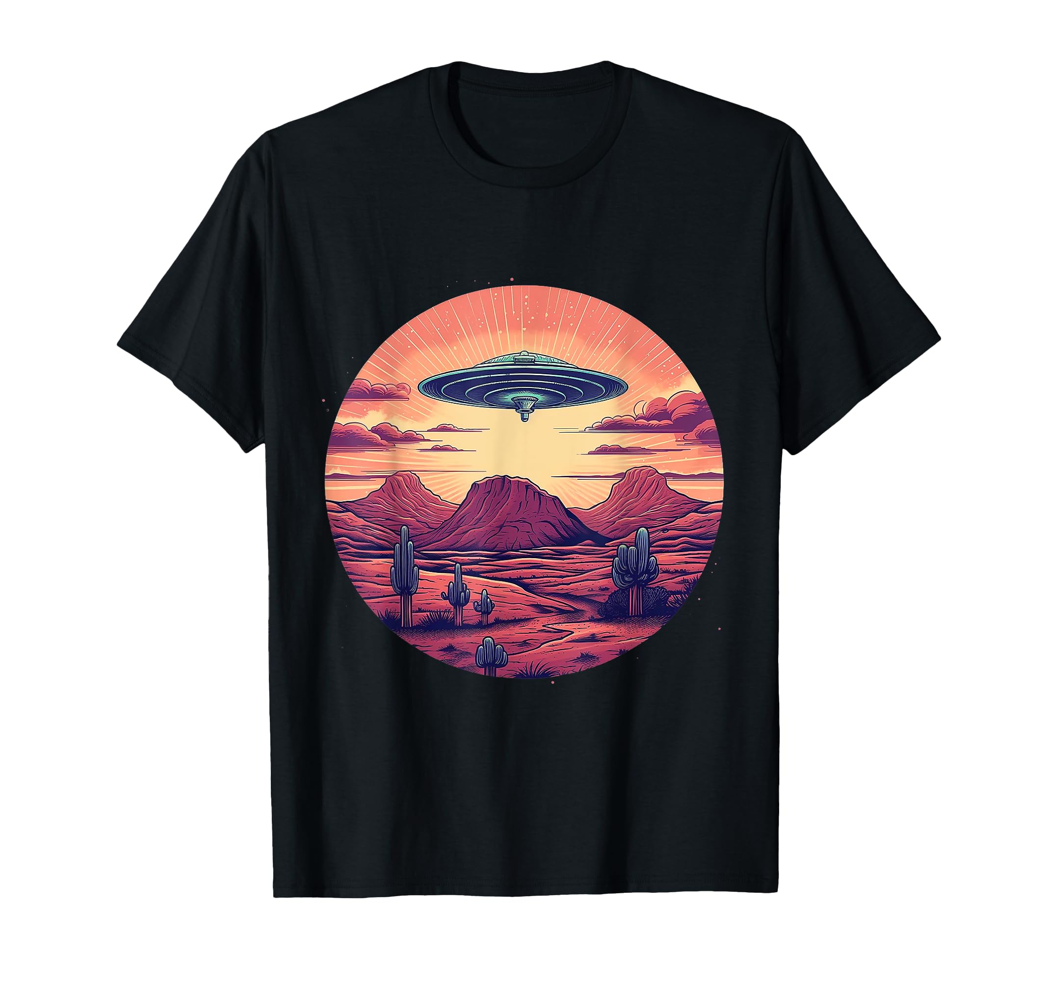 Cactus Western Desert Ufo Alien T-Shirt - Custom Art Print Men Women - T-Shirt, Sweatshirt, Hoodie