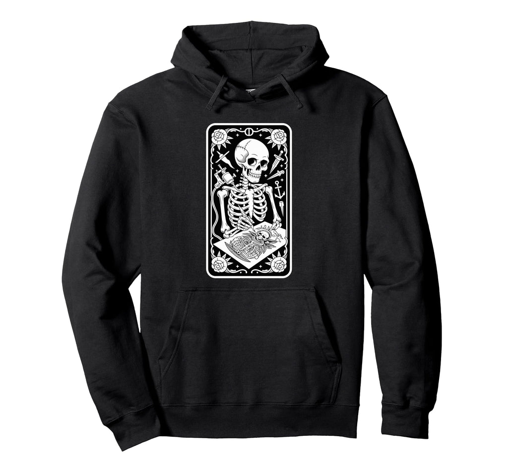 Inked Skeleton Tattoo Artist Tarot Card Hoodie - Graphic Print Men Women - T-Shirt, Sweatshirt, Hoodie
