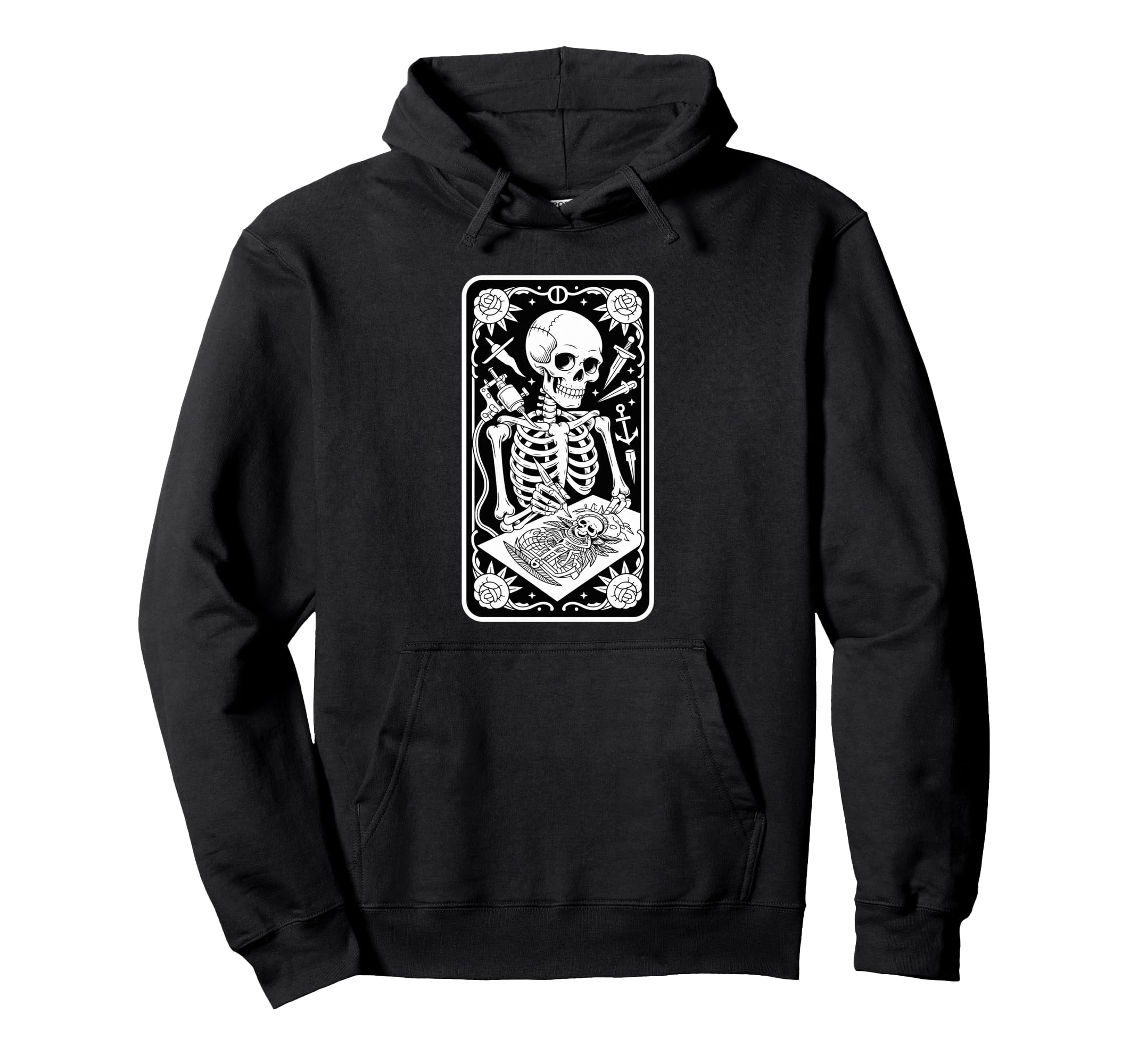 Inked Skeleton Tattoo Artist Tarot Card Hoodie - Graphic Print Men Women - T-Shirt, Sweatshirt, Hoodie
