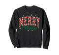 Checkered Merry Typography Snowflake Sweatshirt - Novelty Apparel Unisex - T-Shirt, Sweatshirt, Hoodie
