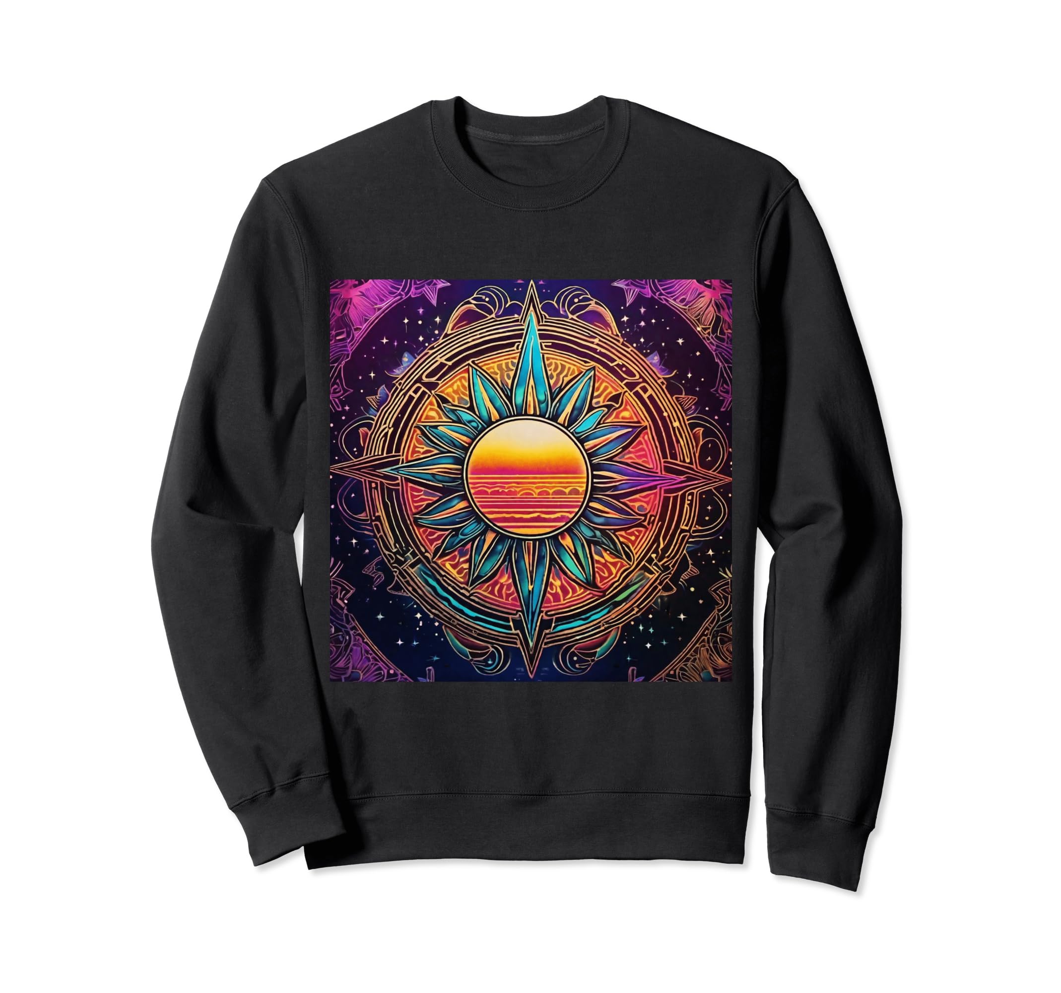 Celestial Sun 80S Synthwave Hippie Sweatshirt - Custom Art Print for Adults - T-Shirt, Sweatshirt, Hoodie