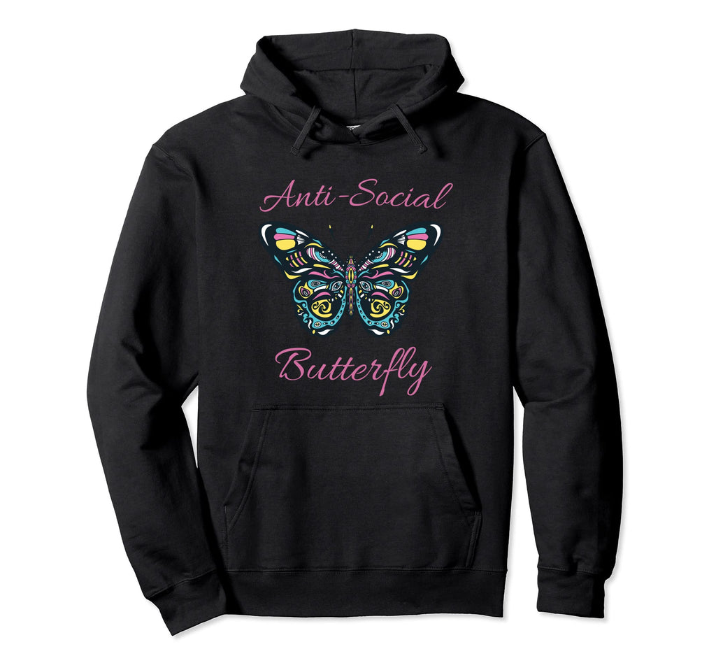 Anti Social Butterfly Hoodie - Minimalist Print Unisex - T-Shirt, Sweatshirt, Hoodie