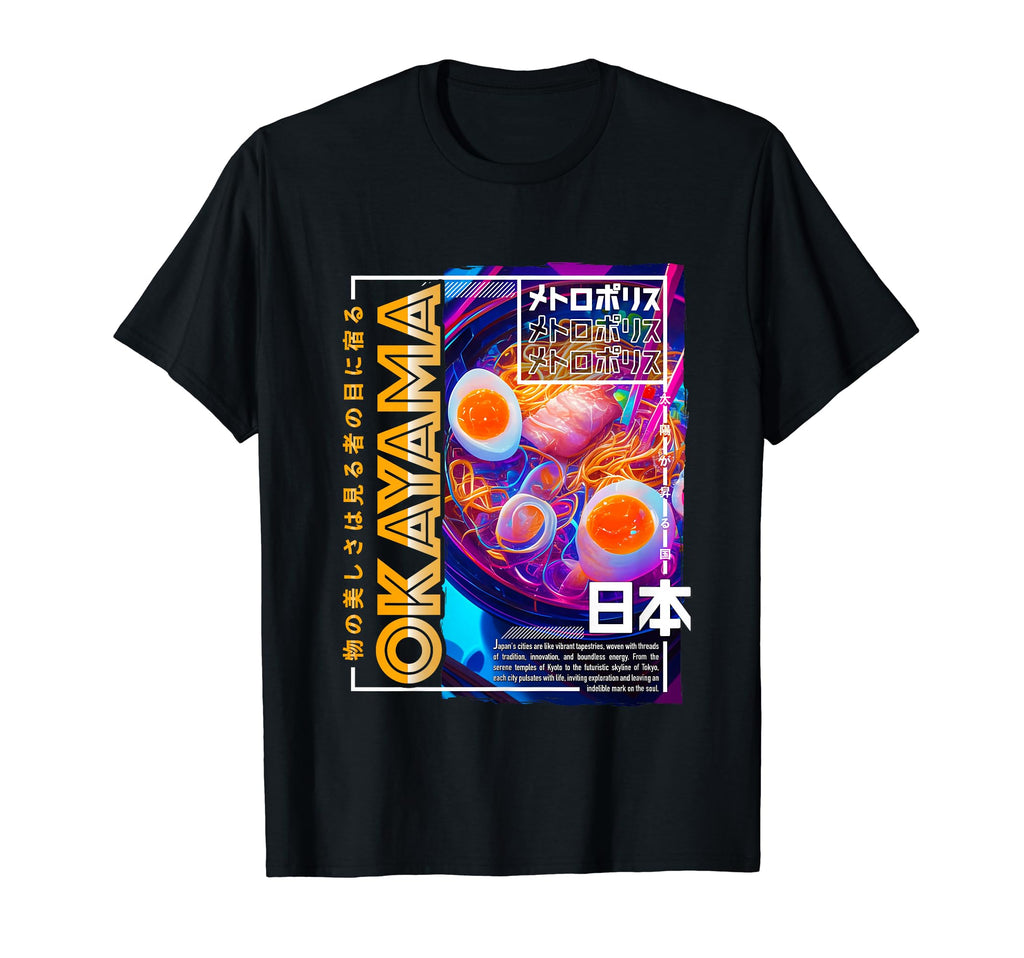 Okayama City 80S Synthwave Ramen Bowl T-Shirt - Custom Art Print Unisex - T-Shirt, Sweatshirt, Hoodie