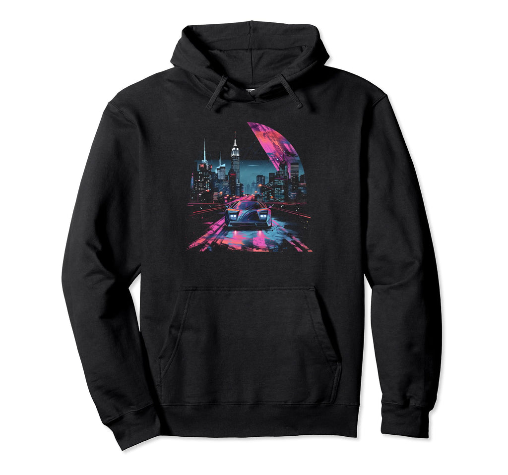 Car And City Skyline 1980S 1990S Retrowave Hoodie - Streetwear Style Unisex - T-Shirt, Sweatshirt, Hoodie