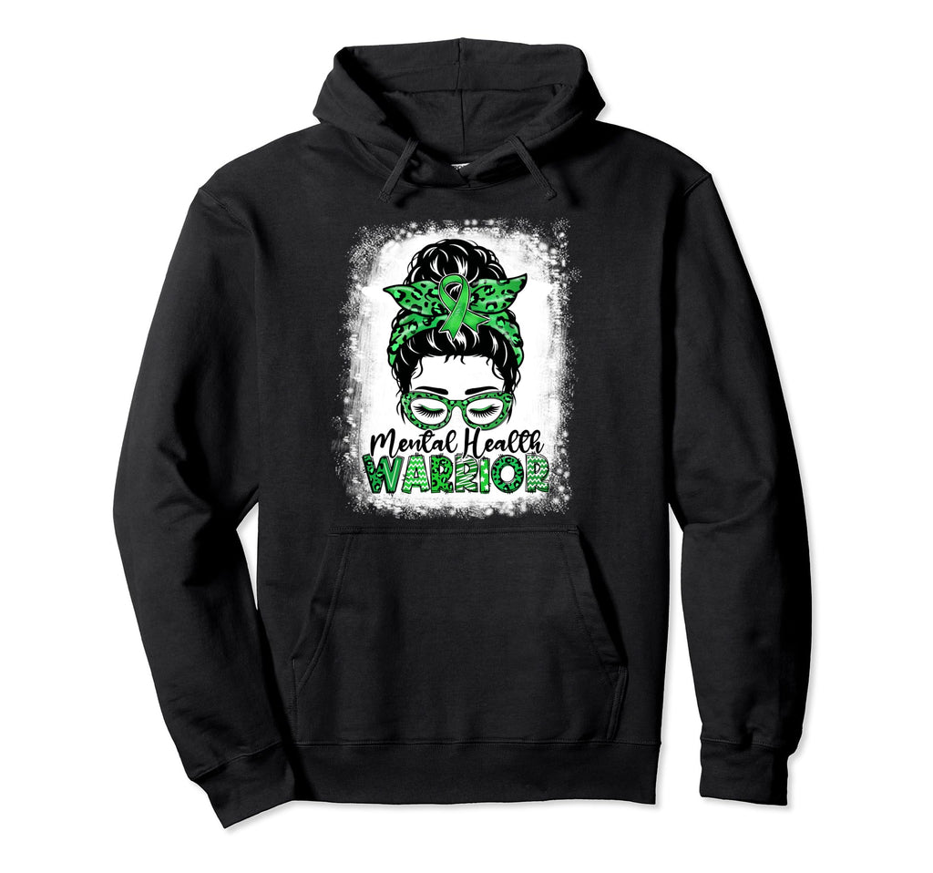 Womens Mental Health Warrior Messy Bun Hoodie - Fun Novelty Design Unisex - T-Shirt, Sweatshirt, Hoodie