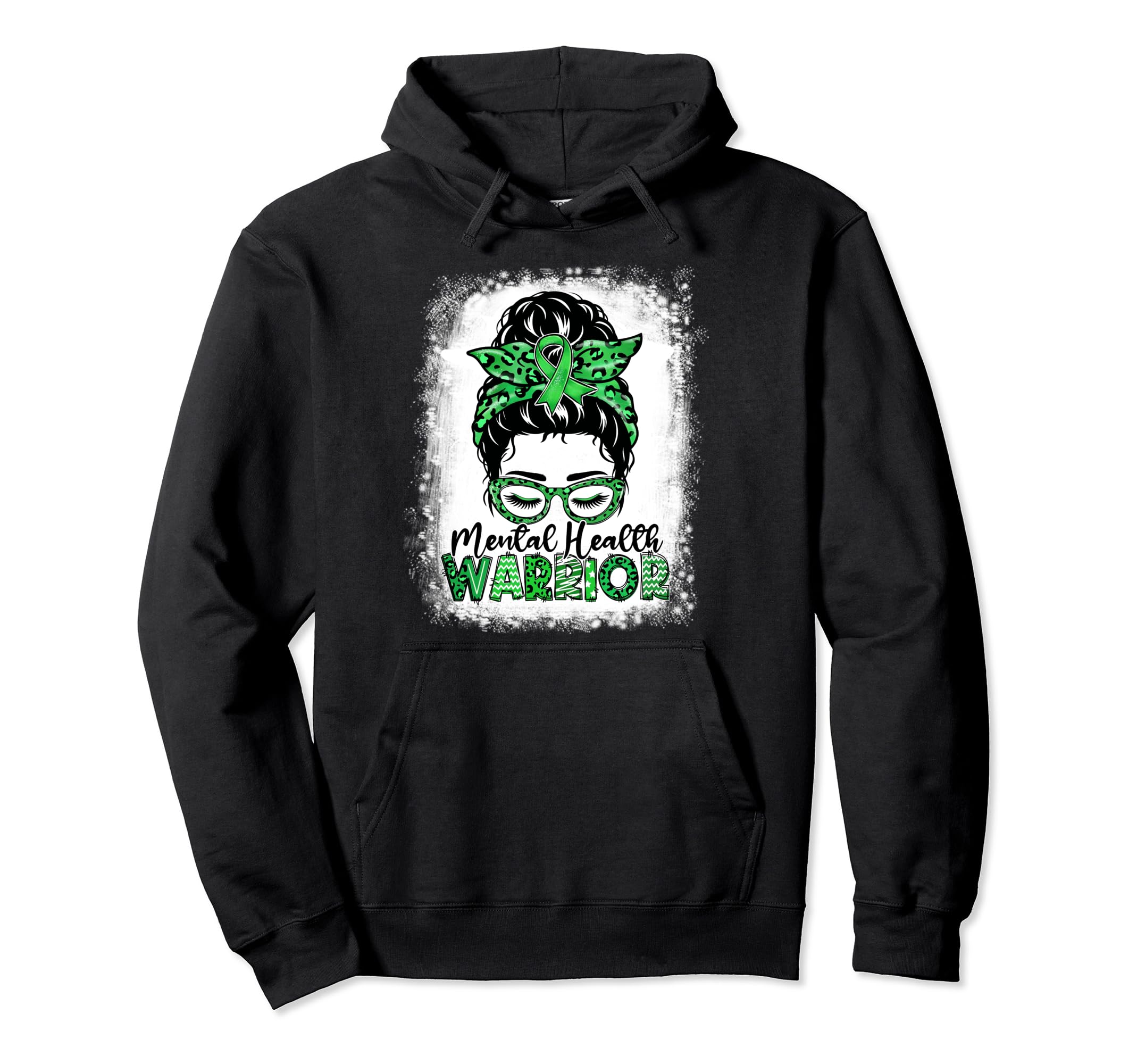 Womens Mental Health Warrior Messy Bun Hoodie - Fun Novelty Design Unisex - T-Shirt, Sweatshirt, Hoodie