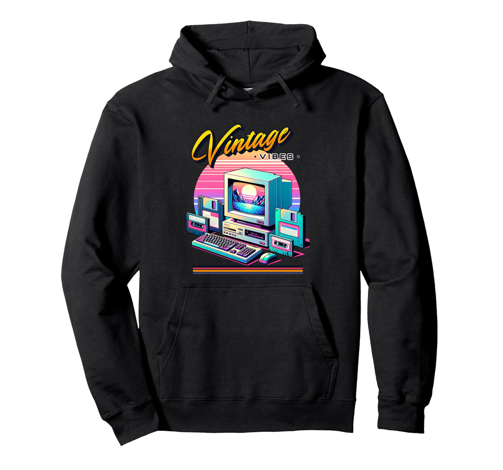 Vibes Old School Computer 80S Synthwave Hoodie - Streetwear Style Men Women - T-Shirt, Sweatshirt, Hoodie