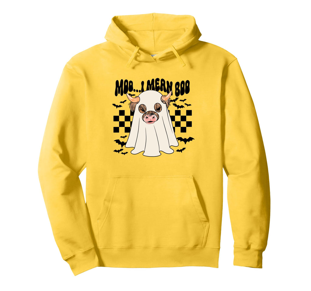 Moo I Mean Boo Halloween Western Hoodie - Minimalist Print for Adults - T-Shirt, Sweatshirt, Hoodie