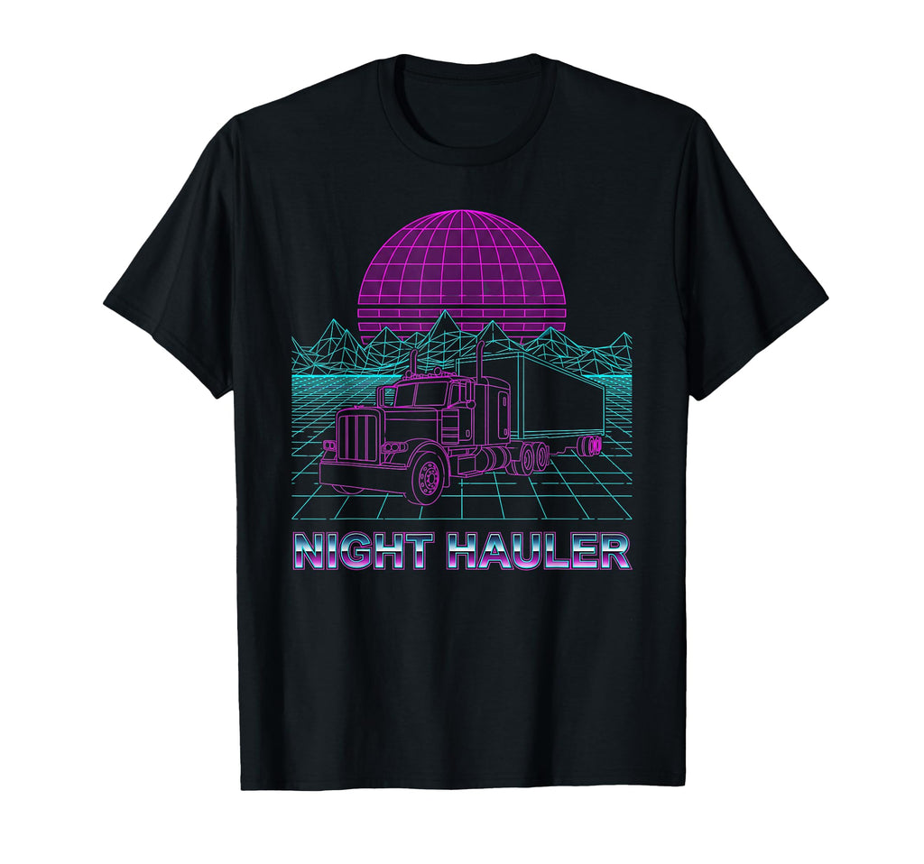 Night Hauler Semi Truck Synthwave T-Shirt - Casual Everyday Wear Men Women - T-Shirt, Sweatshirt, Hoodie