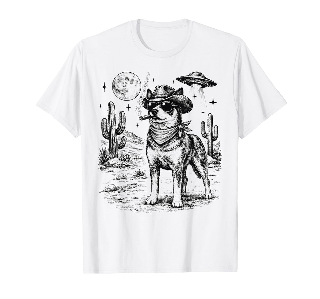 Cowboy Dog Funny Australian Cattle Ufo T-Shirt - Graphic Print for Adults - T-Shirt, Sweatshirt, Hoodie