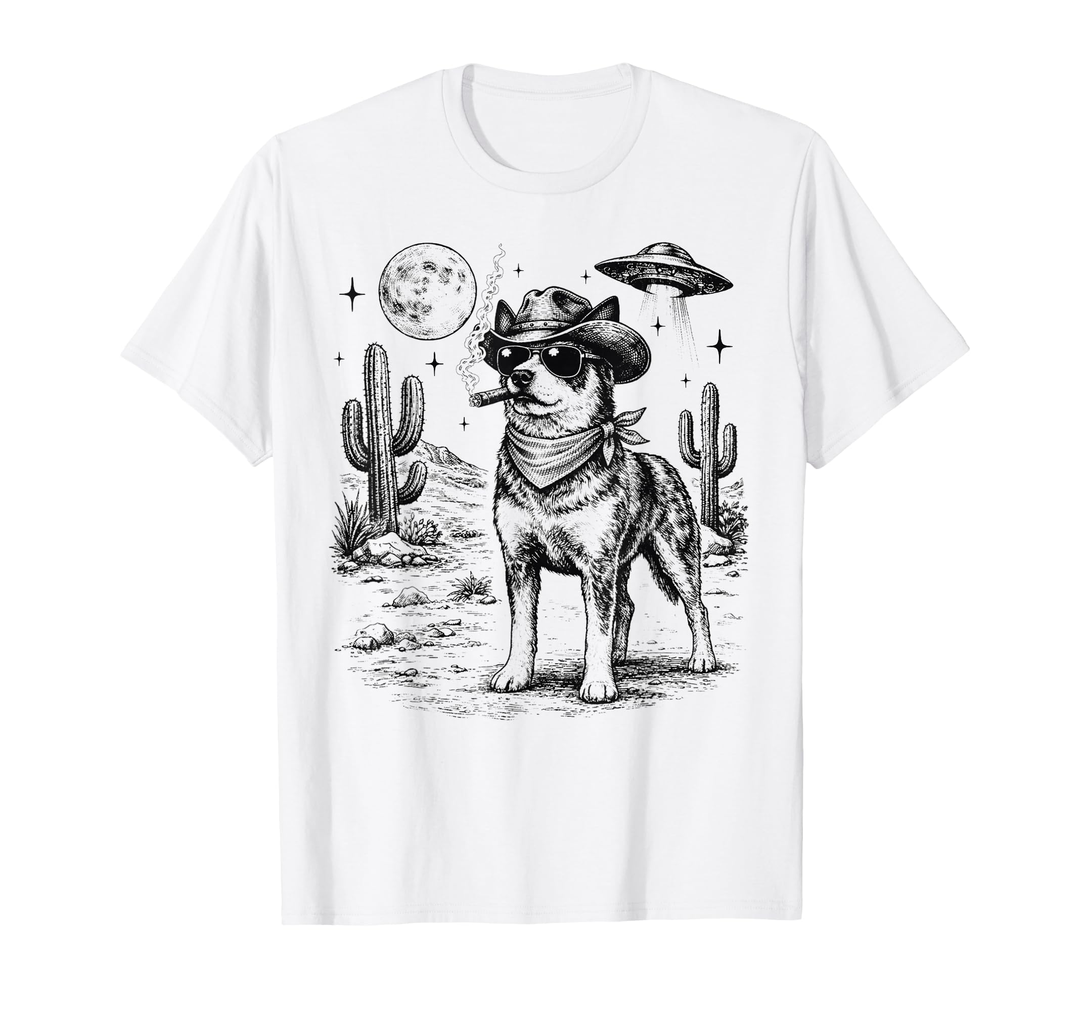 Cowboy Dog Funny Australian Cattle Ufo T-Shirt - Graphic Print for Adults - T-Shirt, Sweatshirt, Hoodie