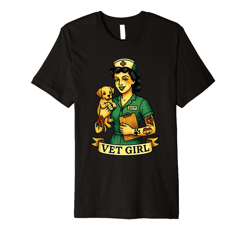 Vet Old School Pin Up Medical T-Shirt - Minimalist Print Unisex - T-Shirt, Sweatshirt, Hoodie