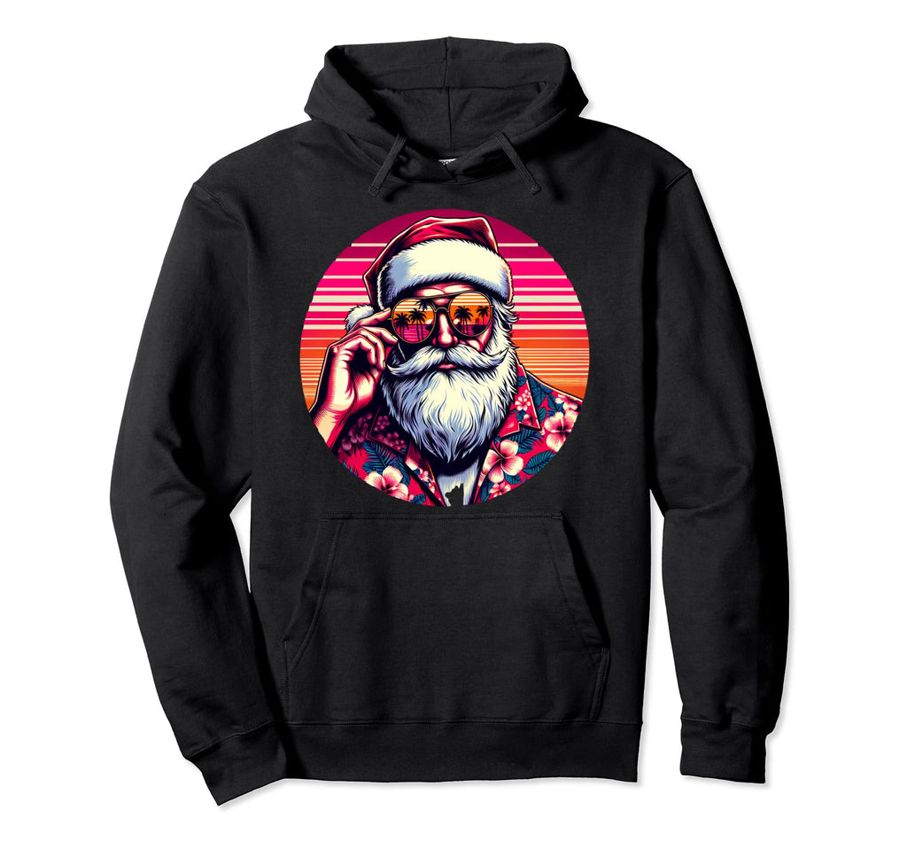 Santa Claus Sunglasses Synthwave 80S Hoodie - Novelty Apparel for Adults - T-Shirt, Sweatshirt, Hoodie