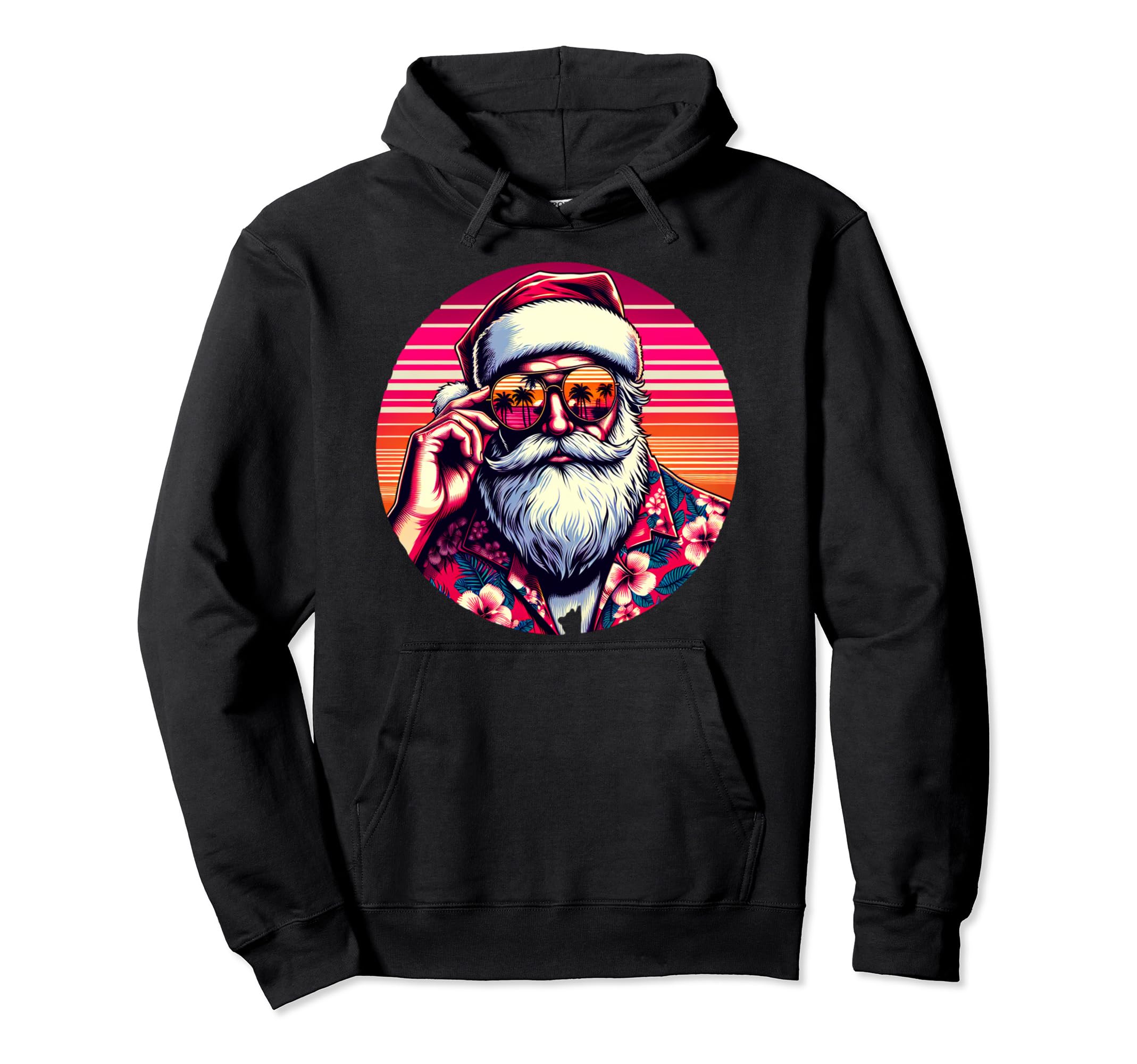 Santa Claus Sunglasses Synthwave 80S Hoodie - Novelty Apparel for Adults - T-Shirt, Sweatshirt, Hoodie