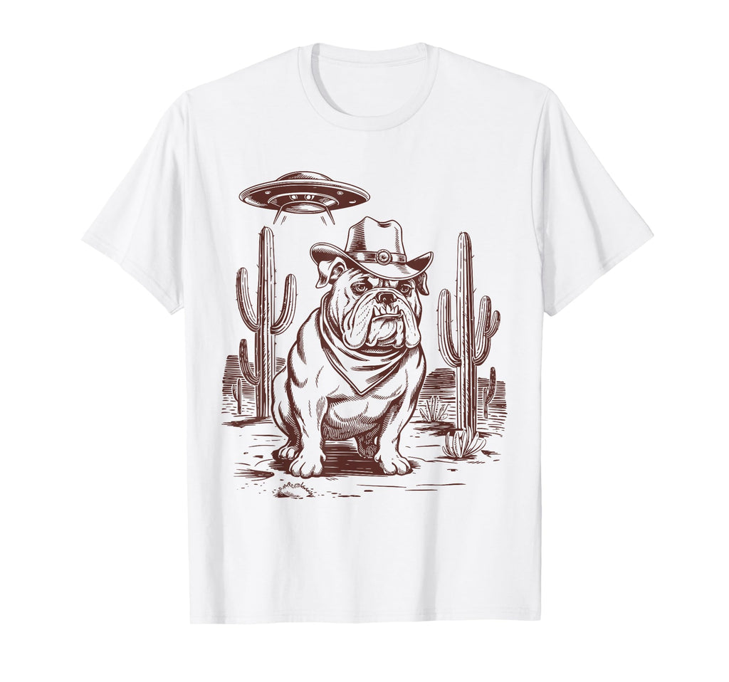 Bulldog Ufo Western Alien 90S T-Shirt - Casual Everyday Wear Men Women - T-Shirt, Sweatshirt, Hoodie