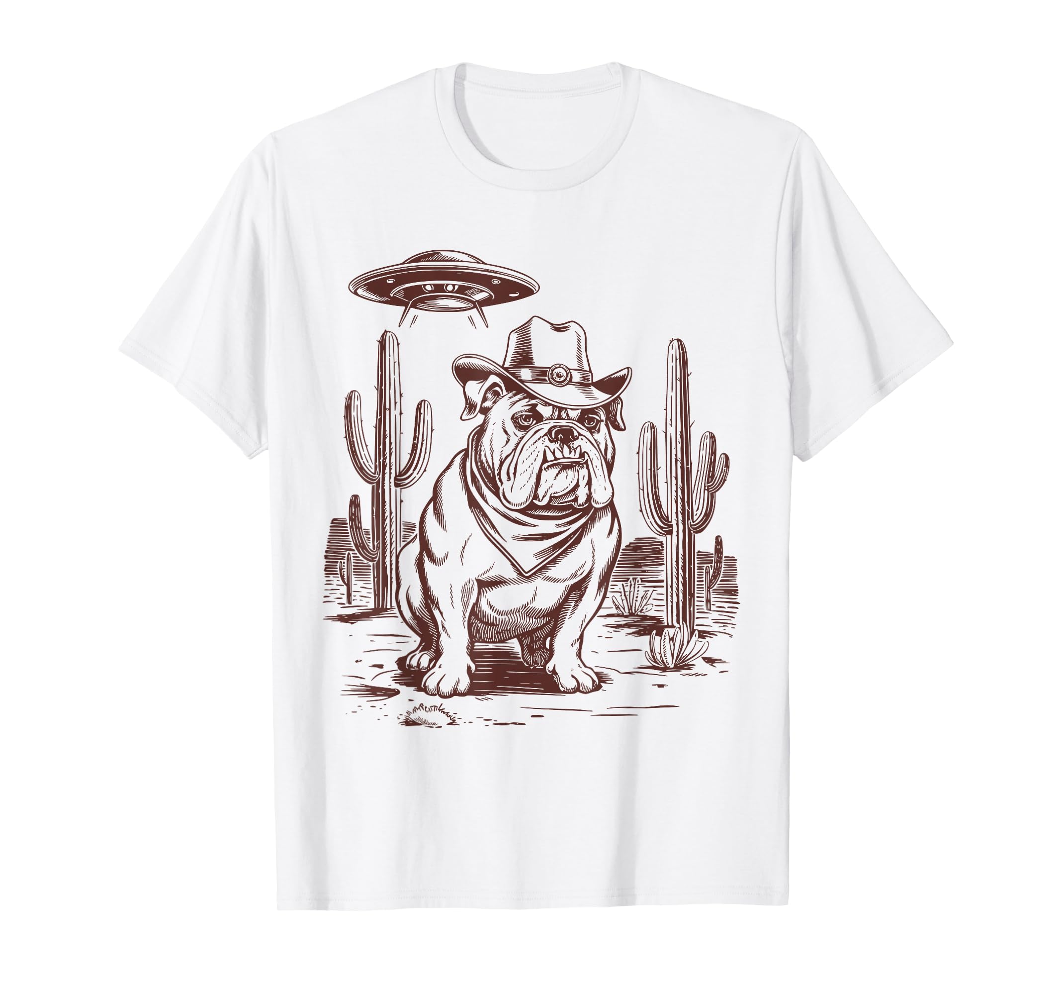 Bulldog Ufo Western Alien 90S T-Shirt - Casual Everyday Wear Men Women - T-Shirt, Sweatshirt, Hoodie