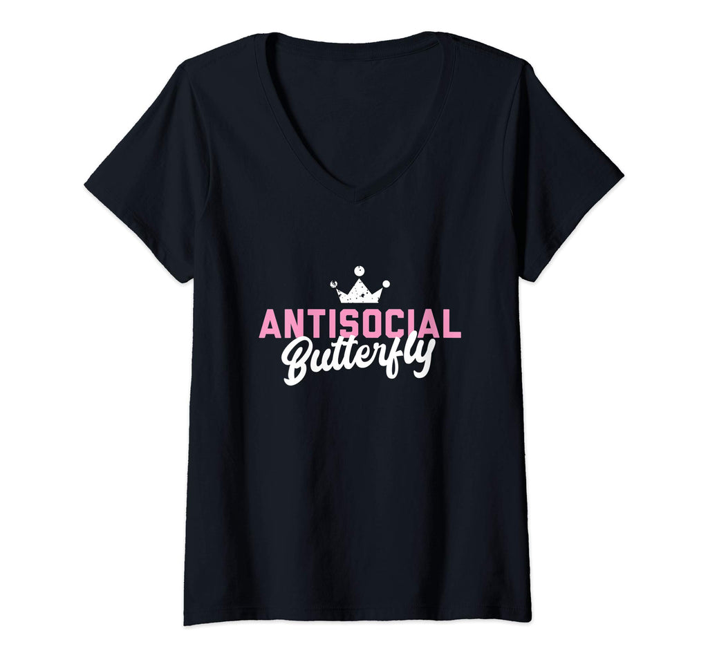 Womens Antisocial Butterfly V Neck T-Shirt - Graphic Print for Adults - T-Shirt, Sweatshirt, Hoodie
