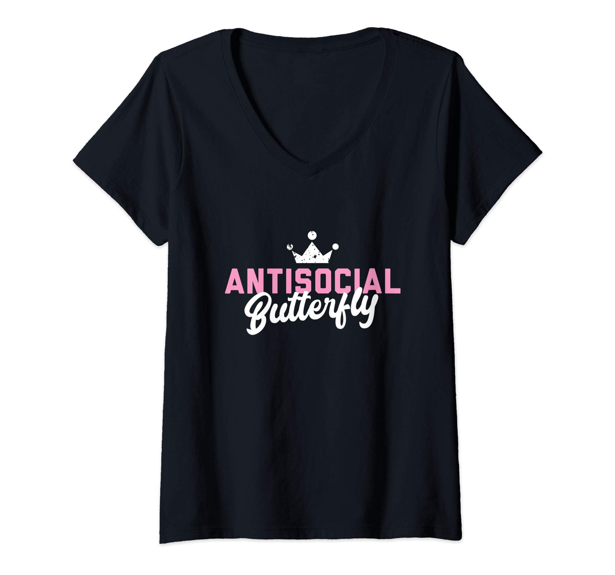 Womens Antisocial Butterfly V Neck T-Shirt - Graphic Print for Adults - T-Shirt, Sweatshirt, Hoodie