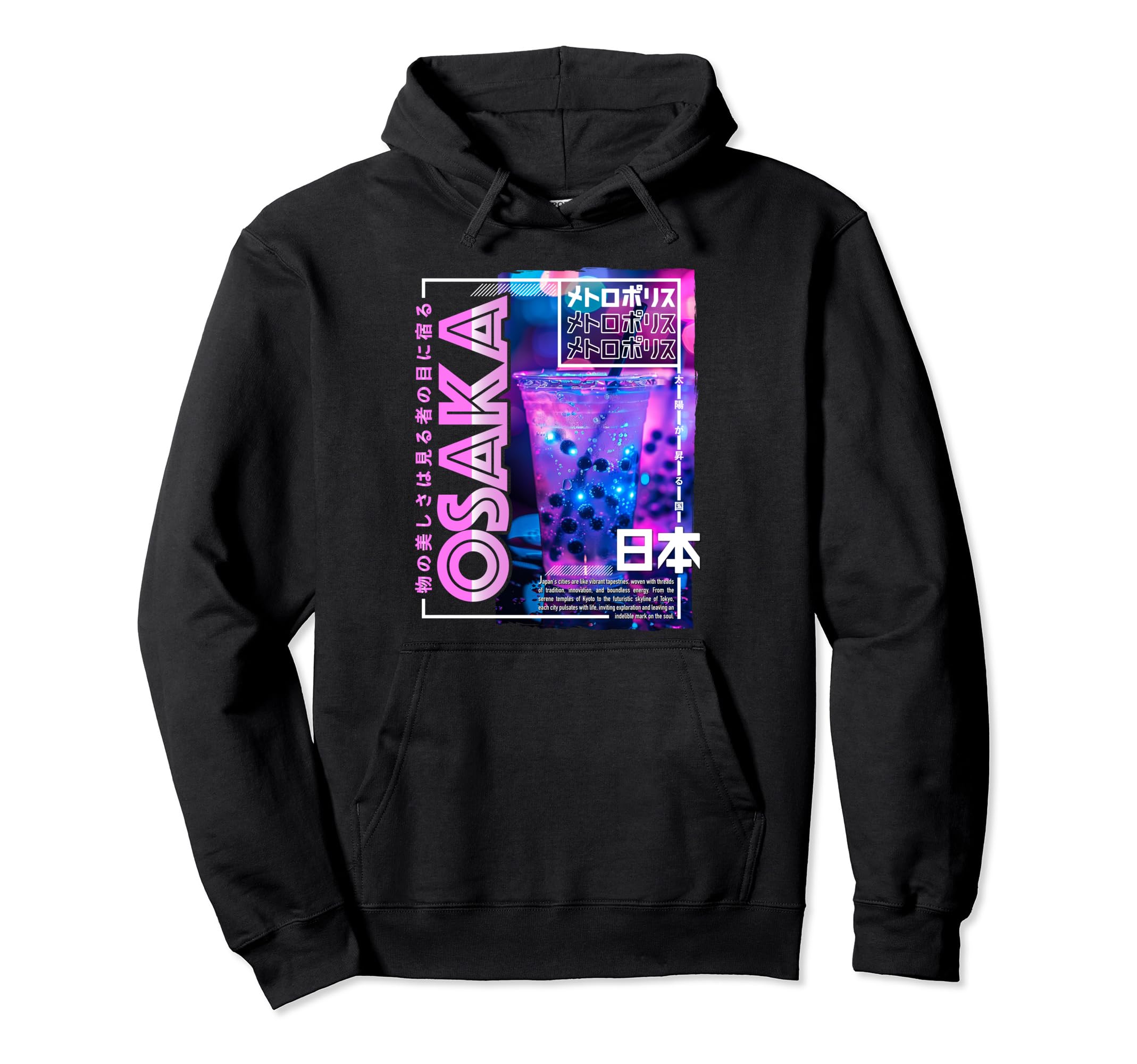 Osaka City 80S Synthwave Boba Tea Japan Hoodie - Novelty Apparel Men Women - T-Shirt, Sweatshirt, Hoodie