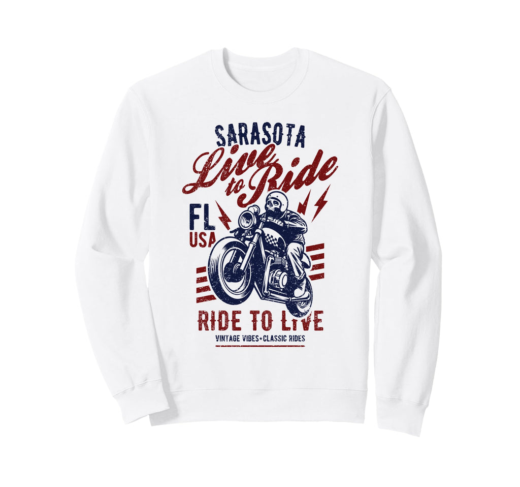 Sarasota Florida Usa Motorcycle Skull Sweatshirt - Graphic Print Unisex - T-Shirt, Sweatshirt, Hoodie