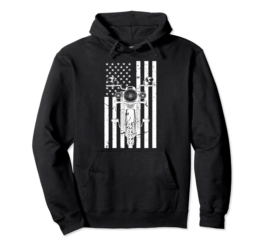 Distressed Motorcycle Us Flag Hoodie - Streetwear Style Unisex - T-Shirt, Sweatshirt, Hoodie