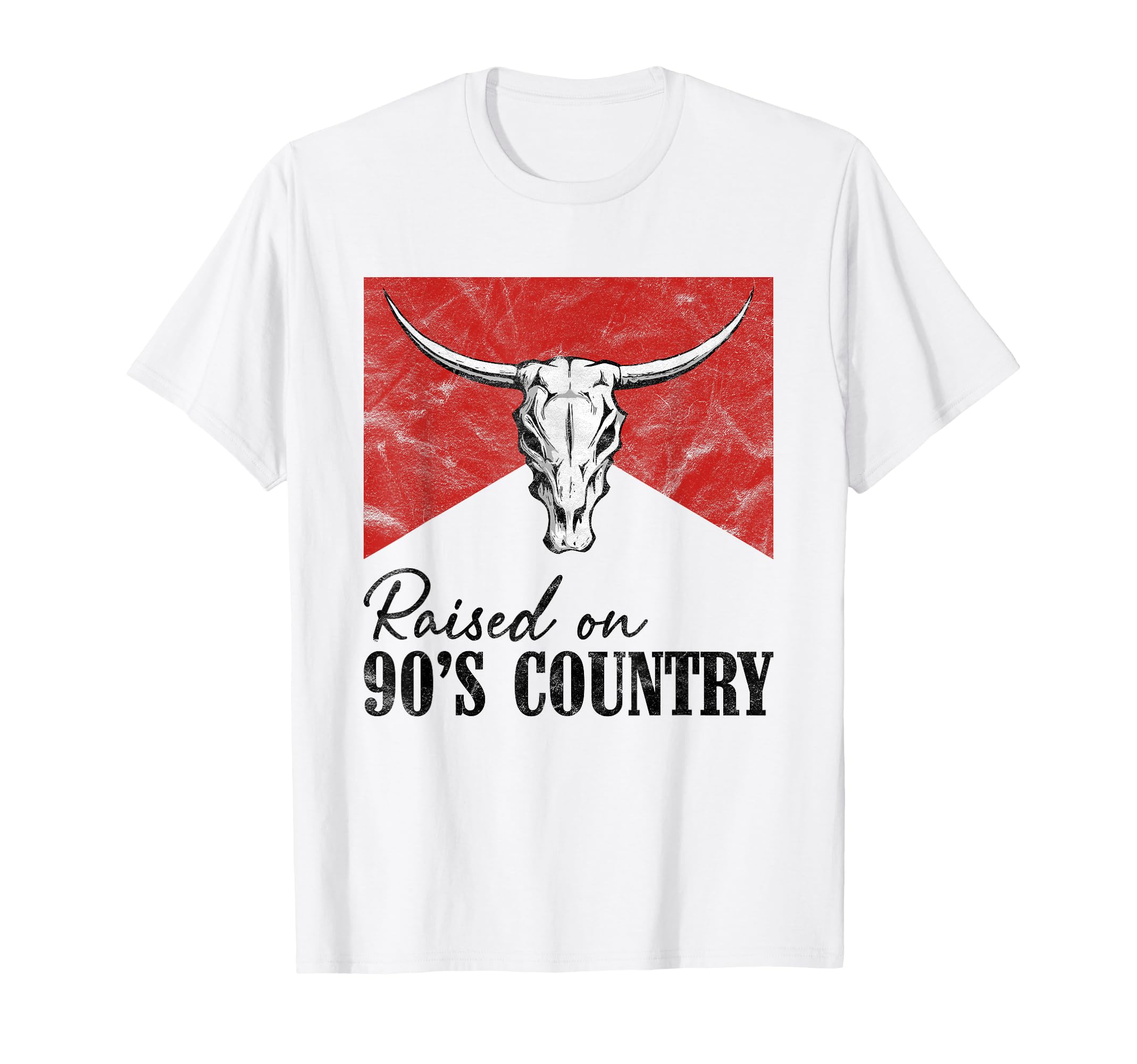 Western Bull Skull Raised 90S T-Shirt - Casual Everyday Wear Men Women - T-Shirt, Sweatshirt, Hoodie