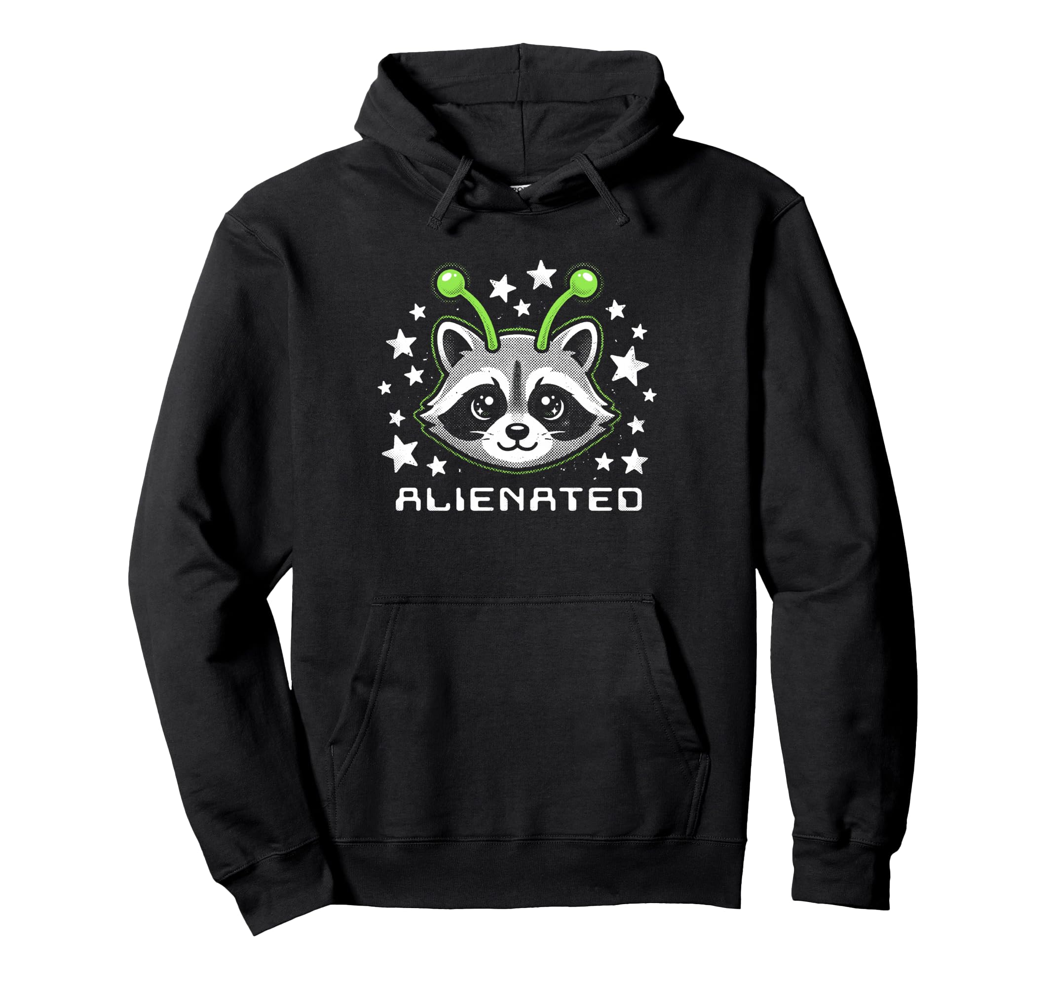 Alienated Raccoon Alien Halftone Space Hoodie - Trendy Graphic Unisex - T-Shirt, Sweatshirt, Hoodie