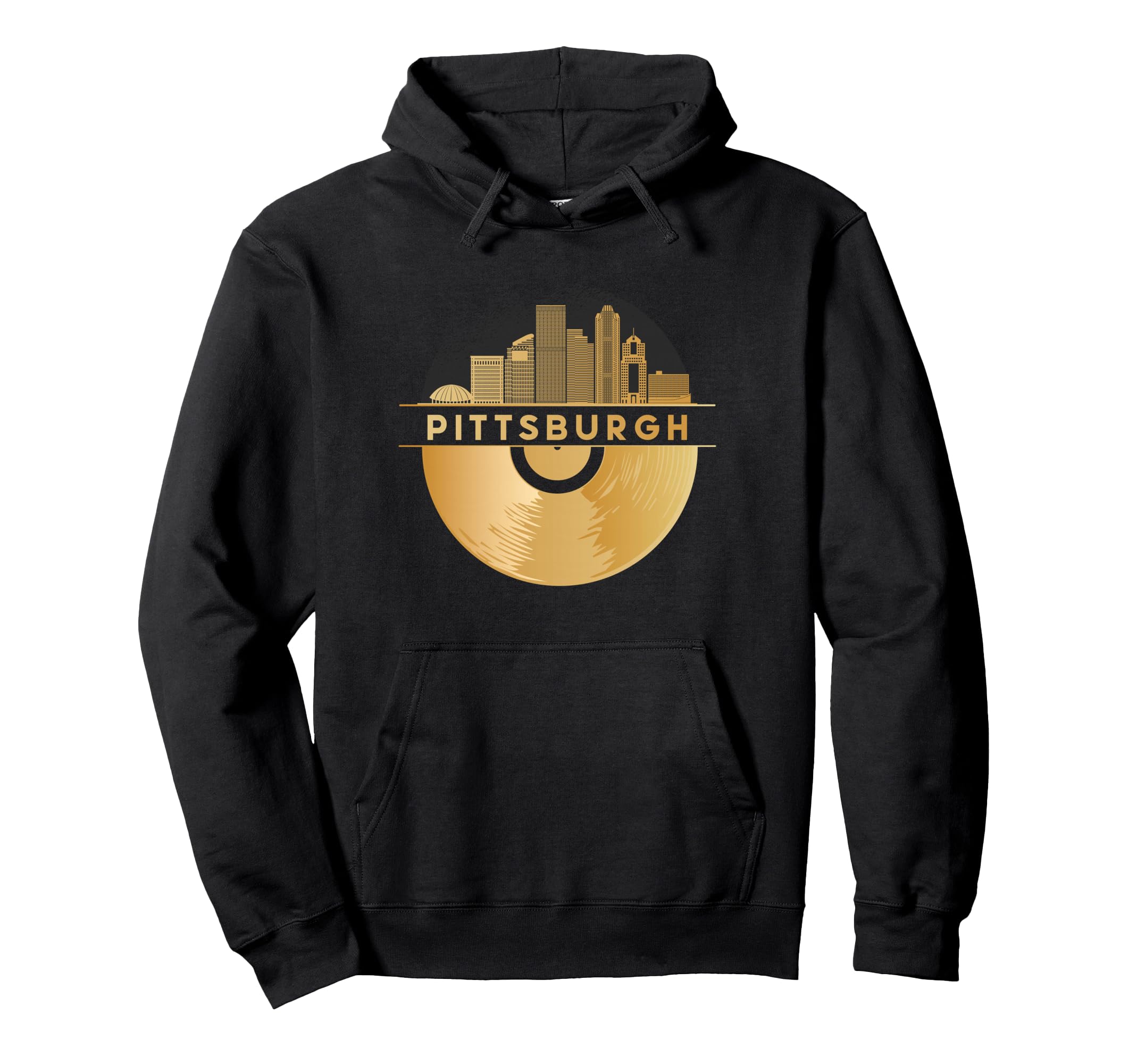 Vinyl Record Player Disco Music Skyline Hoodie - Unique Graphic Unisex - T-Shirt, Sweatshirt, Hoodie