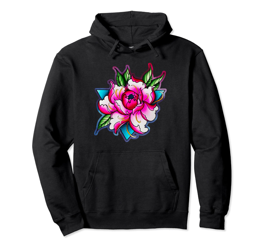 Neotraditional Flower Peony Tattoo Hoodie - Custom Art Print Men Women - T-Shirt, Sweatshirt, Hoodie