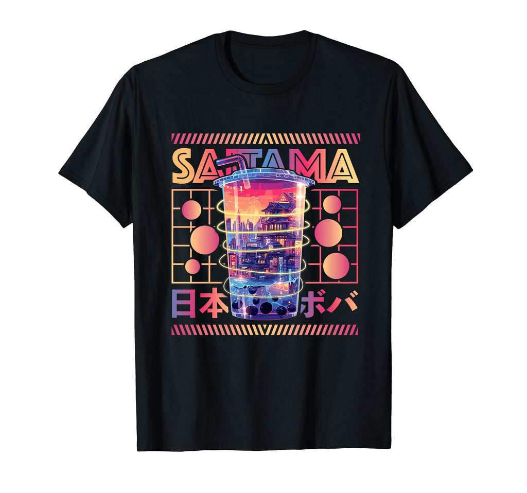 Saitama City 80S Synthwave Boba Tea T-Shirt - Unique Graphic for Adults - T-Shirt, Sweatshirt, Hoodie
