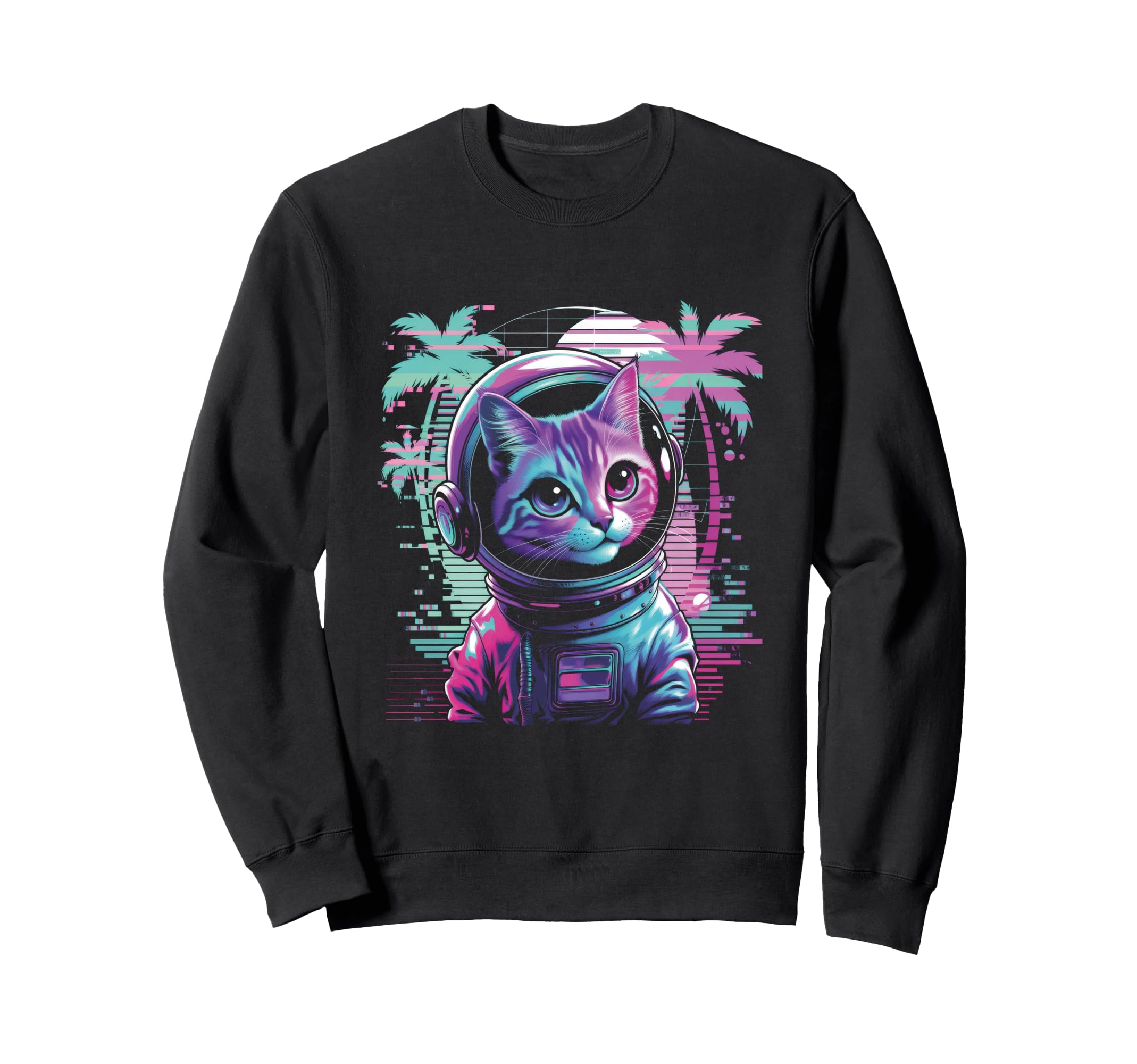 80S Retrowave Vaporwave Cat Cats Sweatshirt - Unique Graphic for Adults - T-Shirt, Sweatshirt, Hoodie