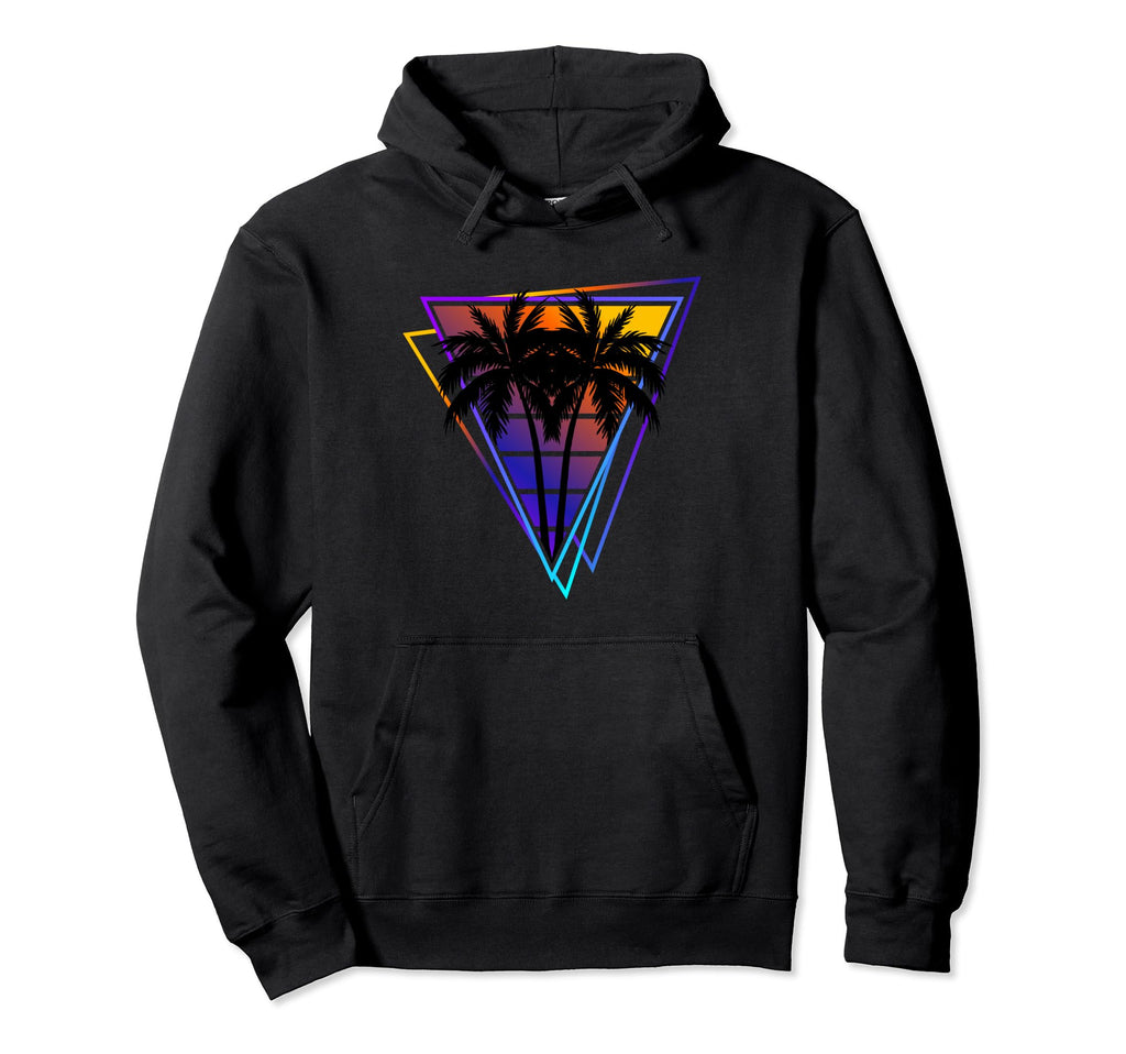 Synthwave Vaporwave Triangle Palm Trees Hoodie - Trendy Graphic Men Women - T-Shirt, Sweatshirt, Hoodie